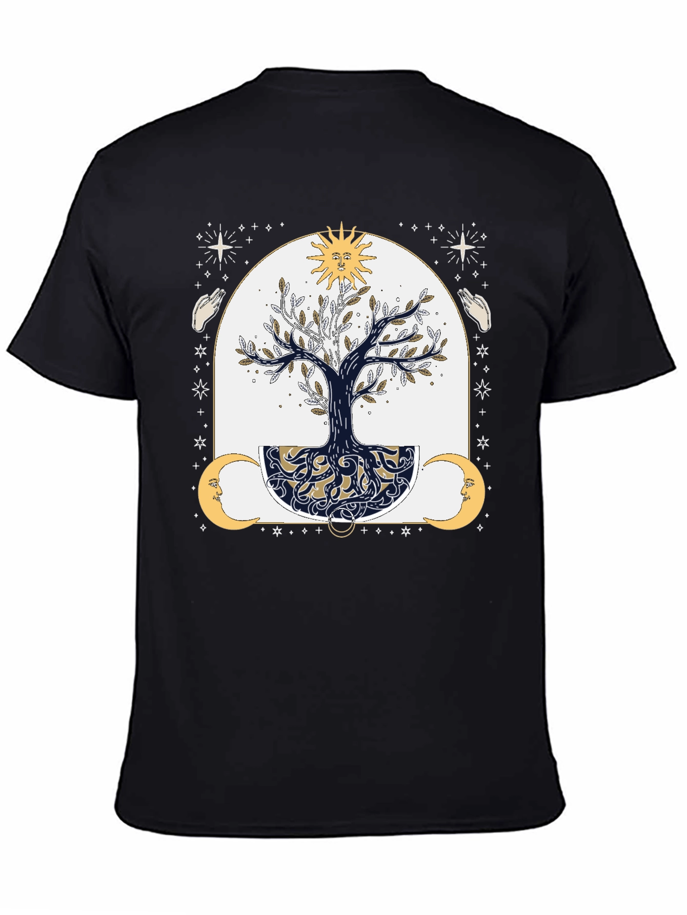 Black Mystic Tree Graphic Tee - Sun, Moon, and Stars view 4