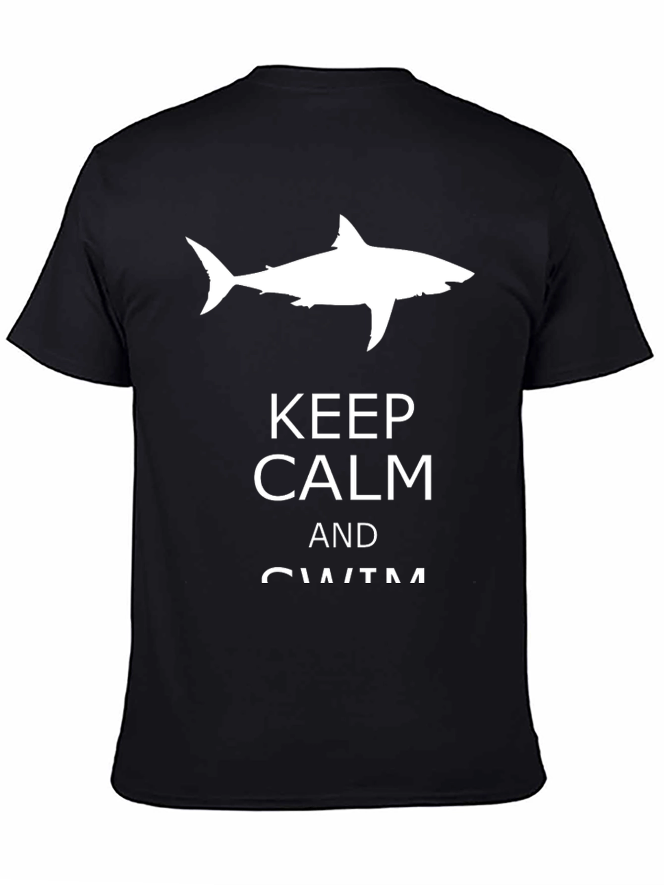 Black Keep Calm and Swim Black T-Shirt with Shark view 4