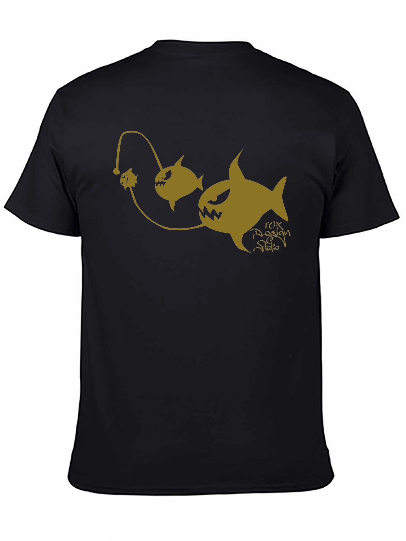 Black Anglerfish Cartoon Graphic Black T-Shirt view 4