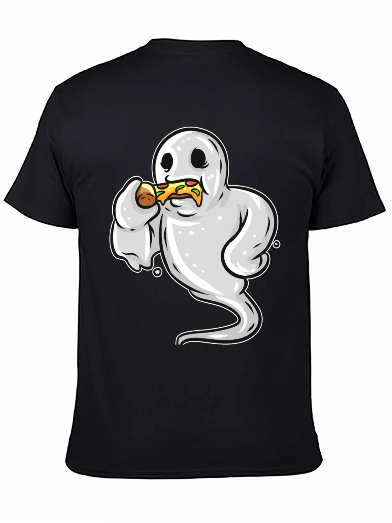 Black Ghost Eating Pizza Funny Graphic Tee view 4