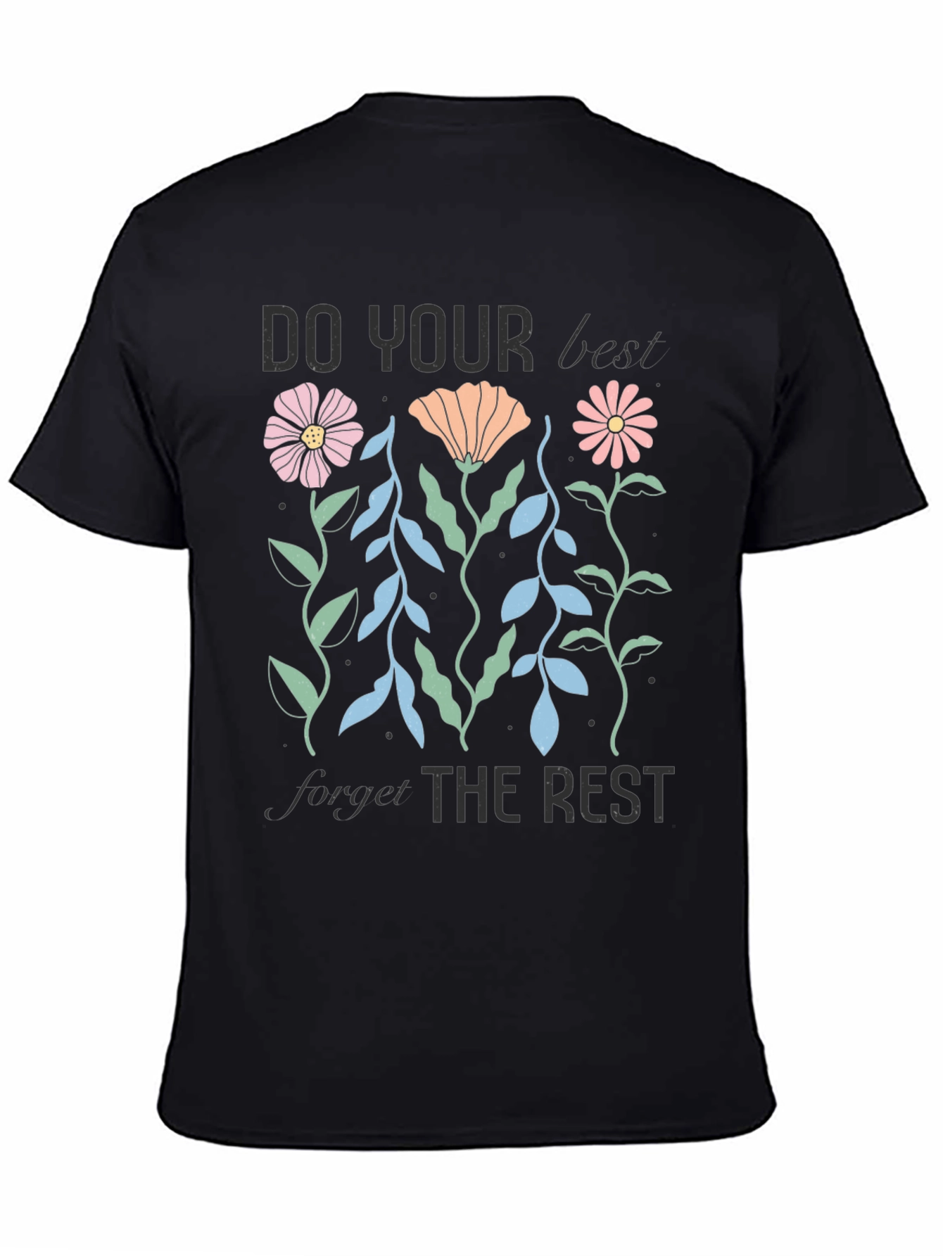Black Motivational Floral Graphic T-Shirt view 4