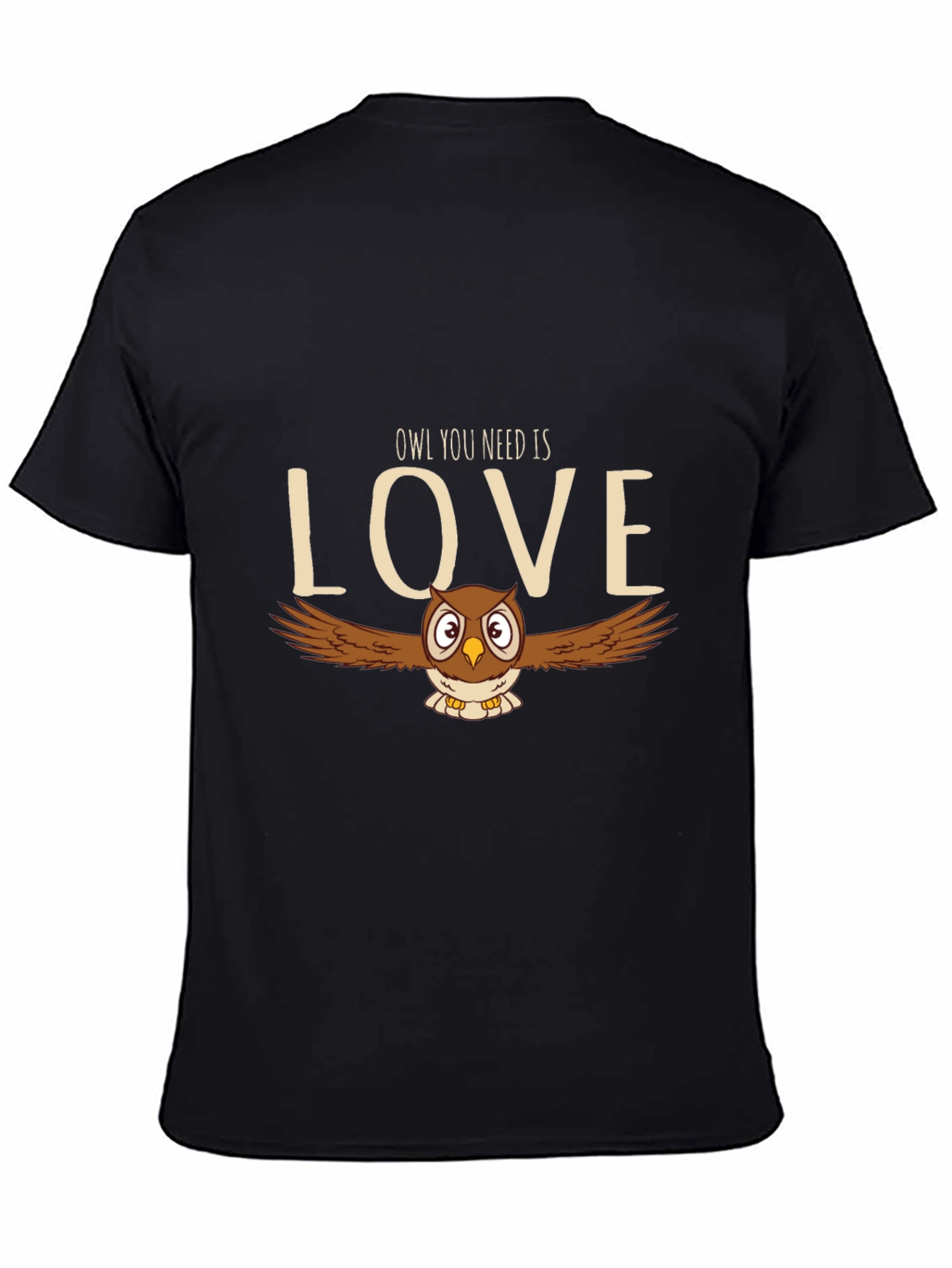 Black Owl You Need Is Love T-Shirt - Cute Bird Graphic Tee view 4