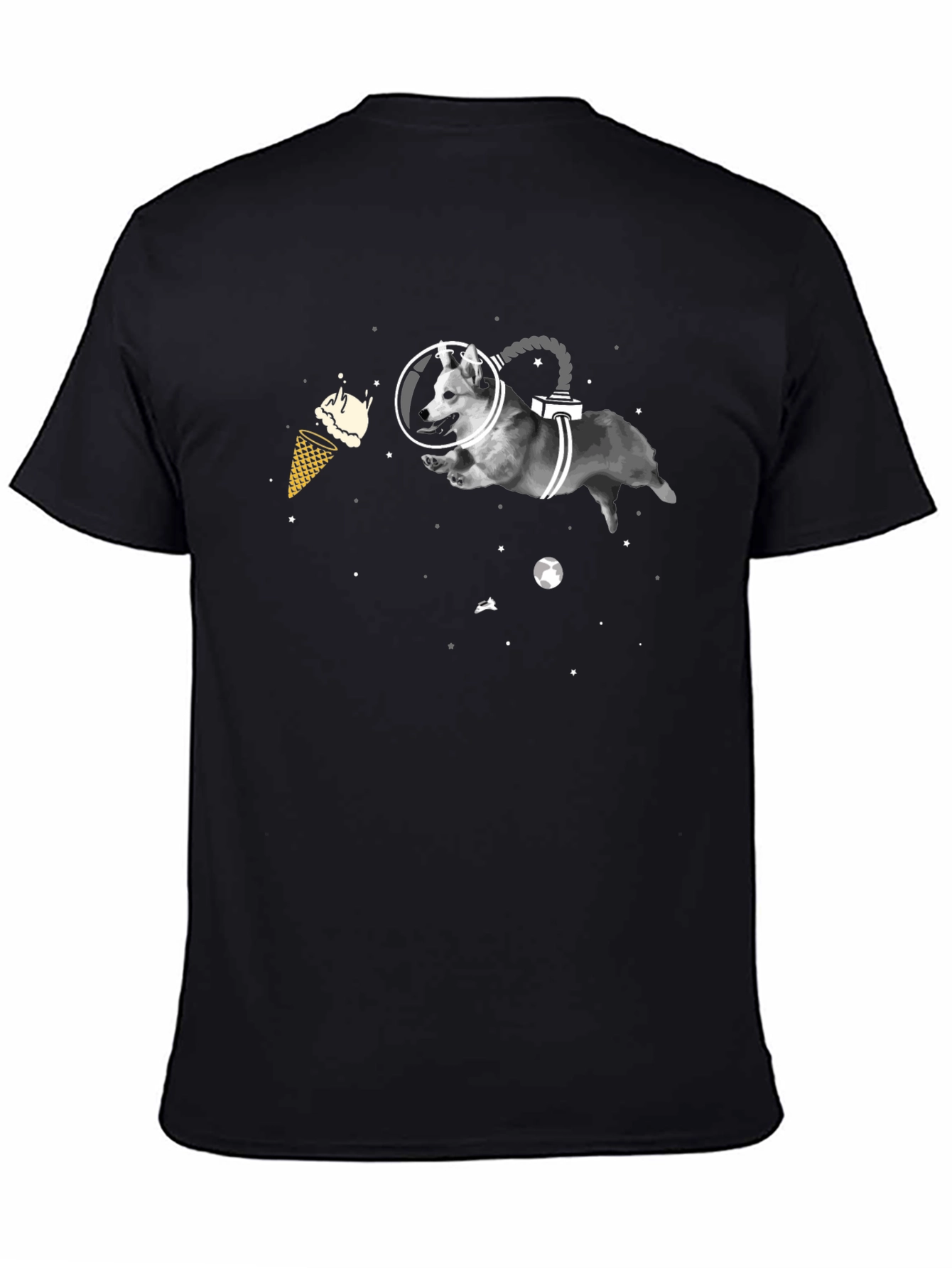 Black Space Dog T-Shirt - Funny Graphic Tee view 4