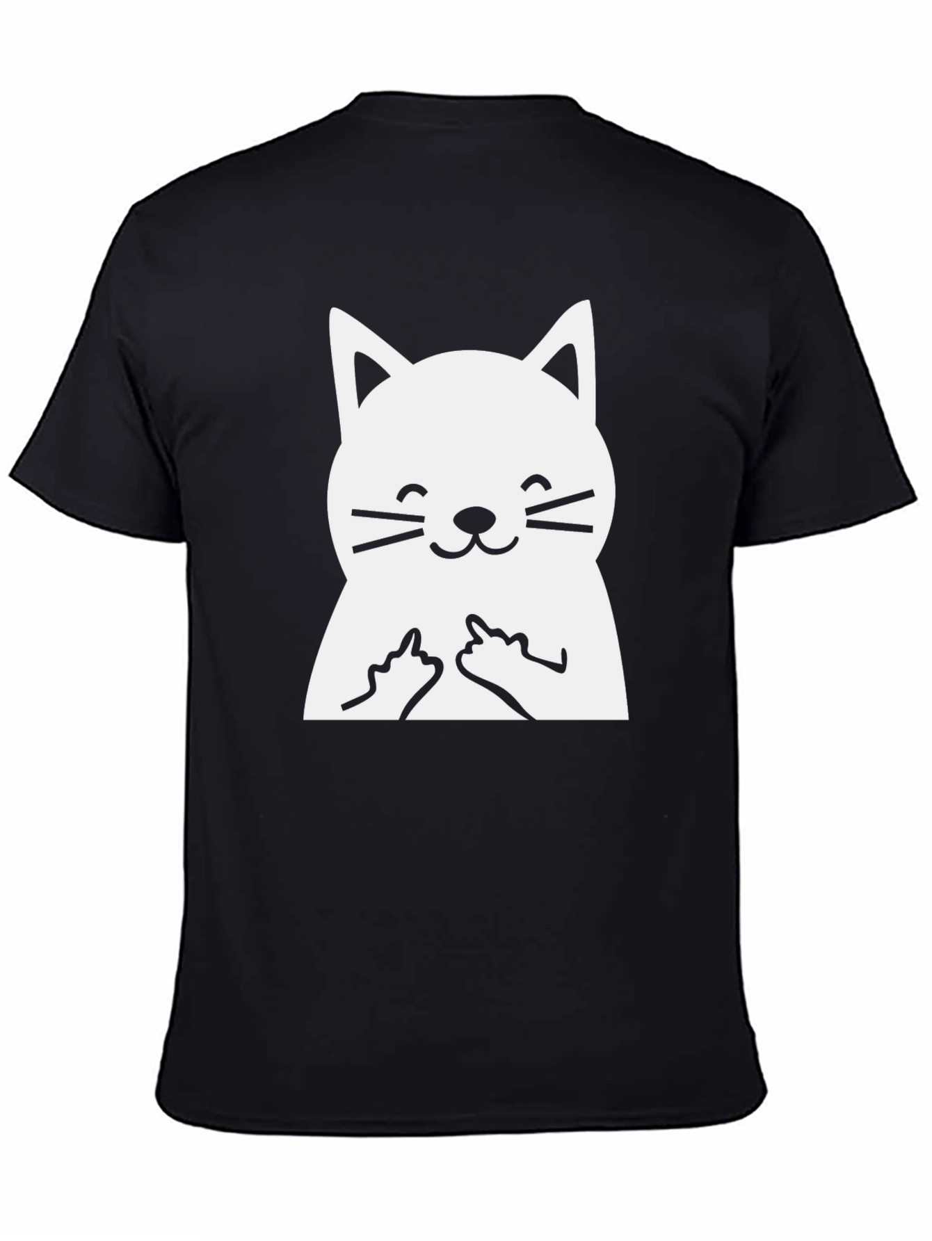 Black Funny Cat Middle Finger Graphic T-Shirt view 4
