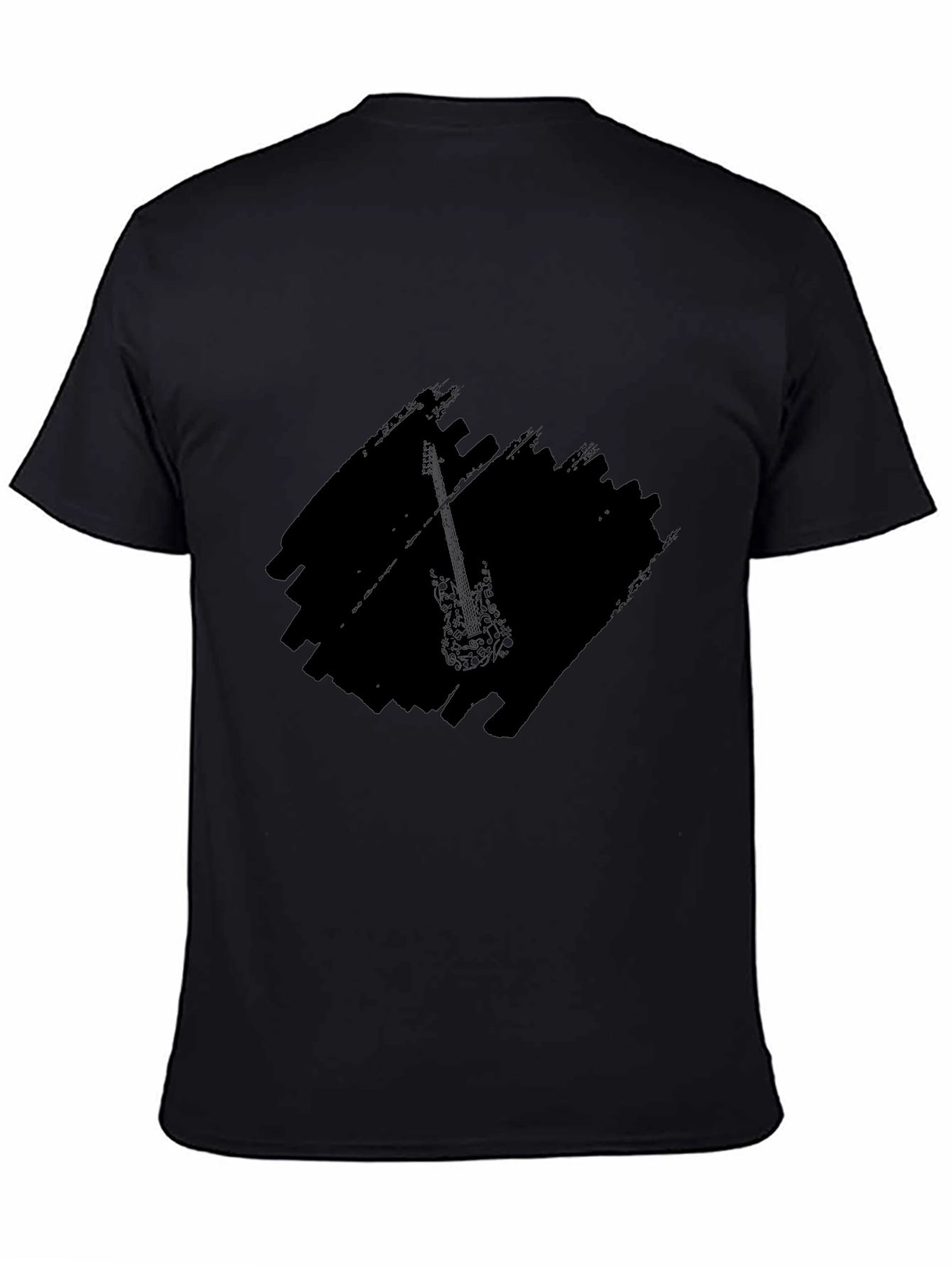 Black Black Graphic Tee with Guitar Design view 4