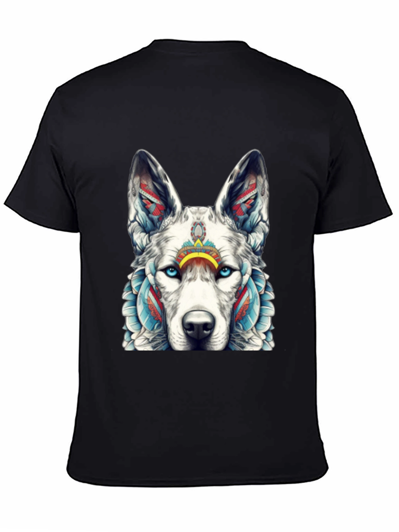 Black Wolf Graphic Tee - Tribal Style T-Shirt view 4