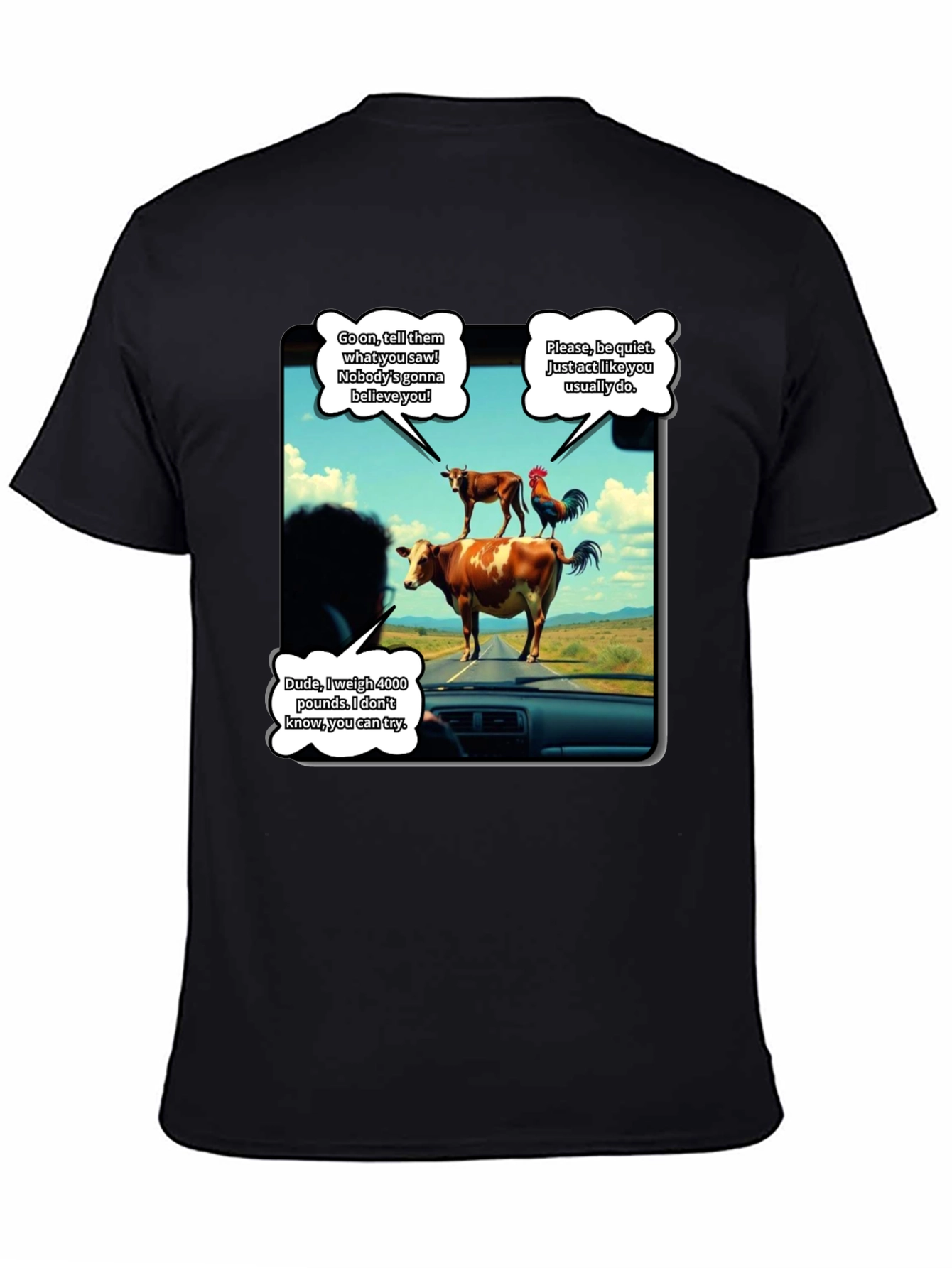 Black Talking Animals Graphic T-Shirt - Novelty Tee view 4