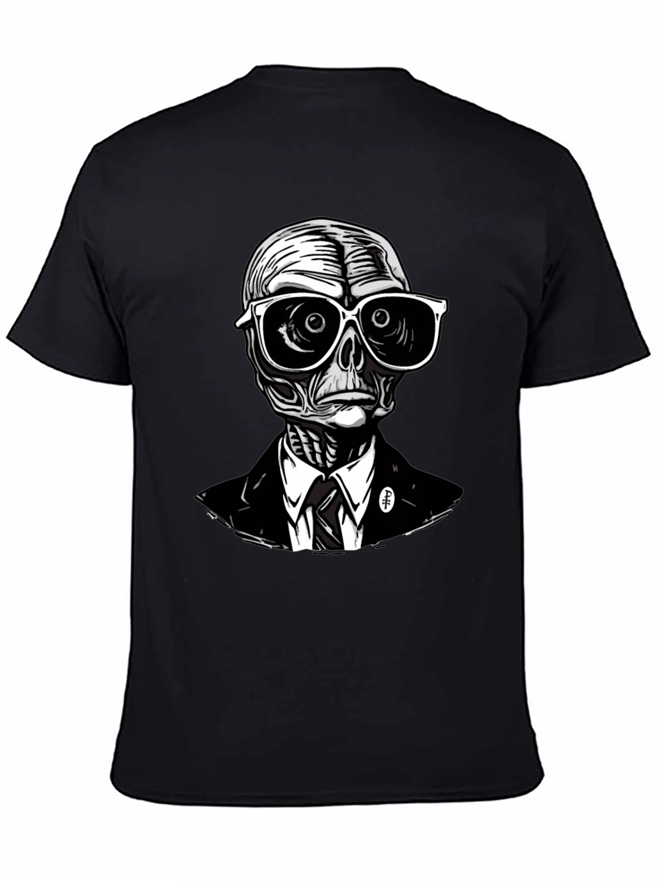 Black Skeleton in Suit Graphic Tee - Unique Design view 4