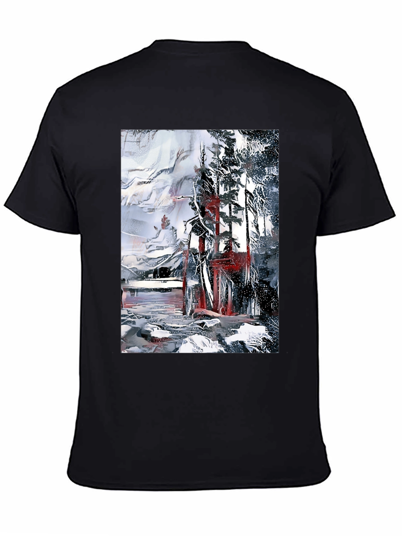 Black Abstract Winter Scene Black T-Shirt view 4