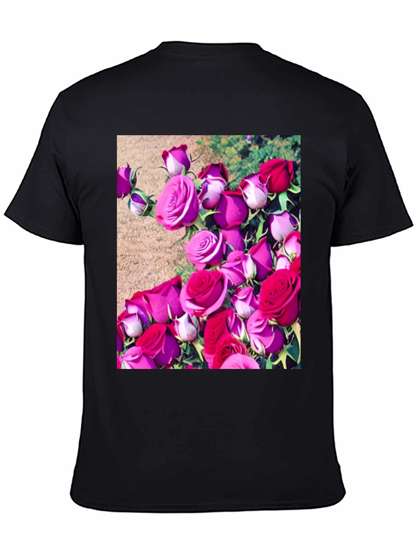 Black Floral Print T-Shirt: Roses Graphic Tee view 4