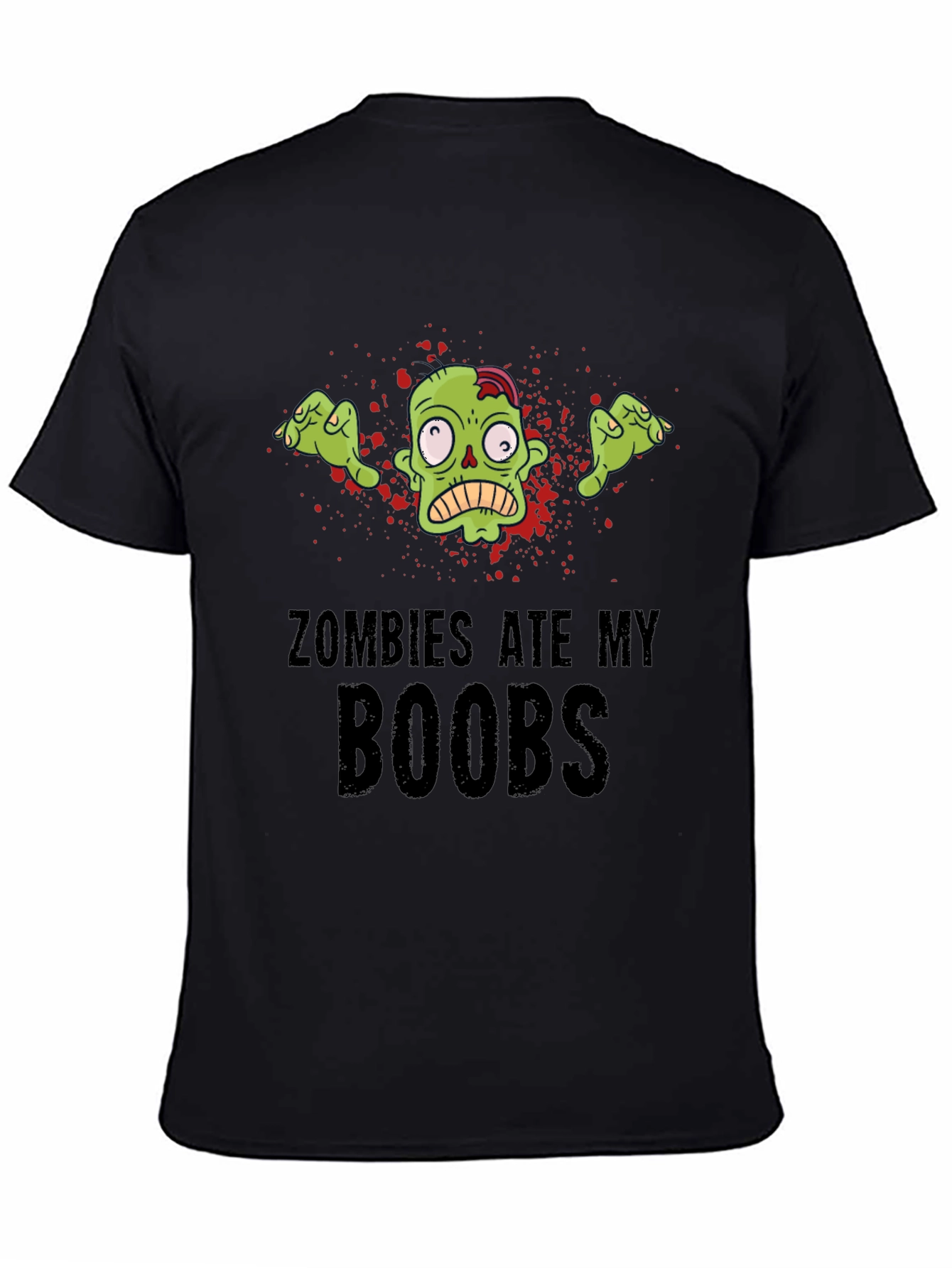 Black Zombies Ate My Boobs Graphic T-Shirt - Black Cotton Tee view 4