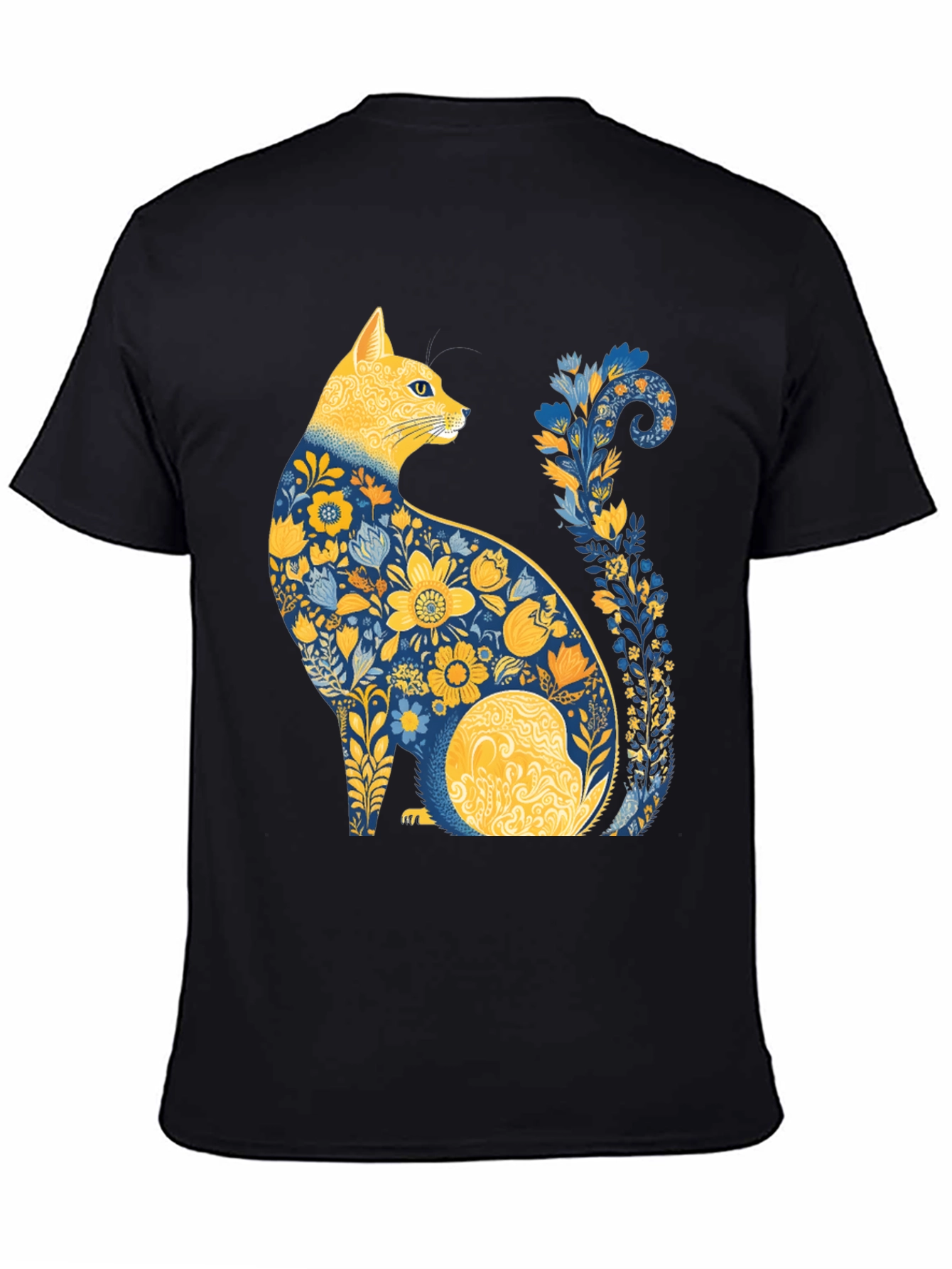Black Floral Cat T-Shirt - Unique Artistic Design view 4