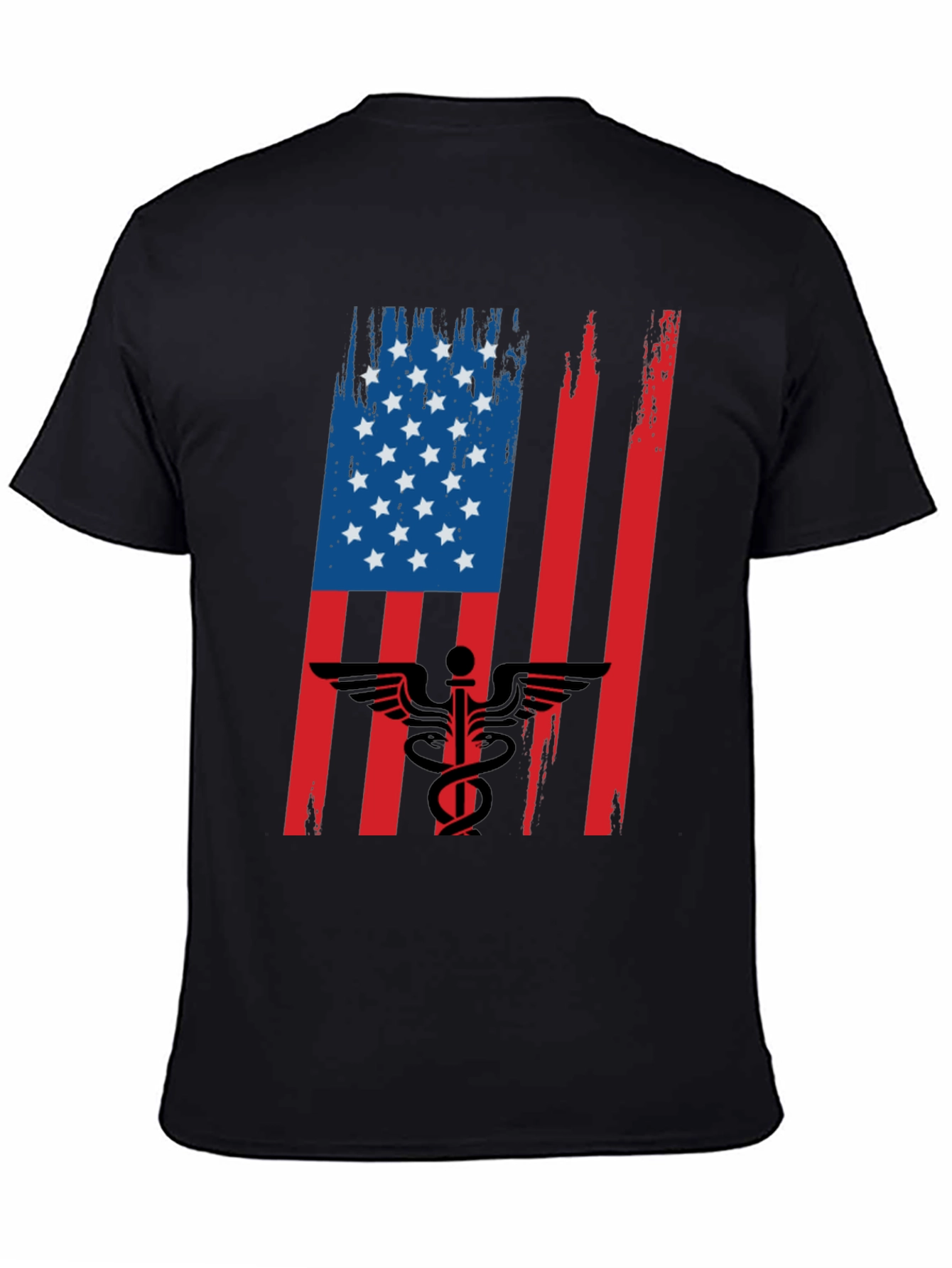Black American Flag Medical Symbol Graphic Tee view 4