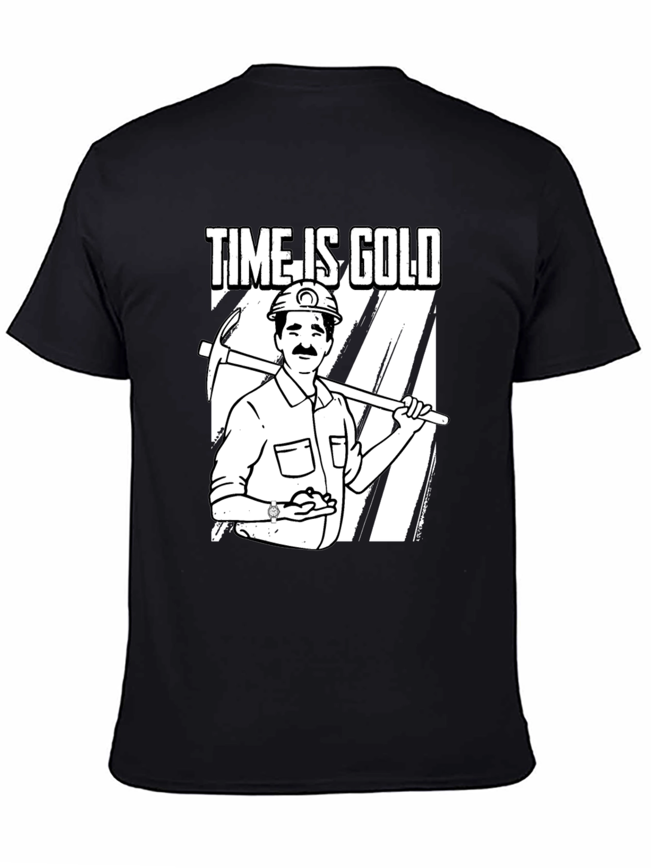 Black Time Is Gold Graphic Tee Miner Cartoon T-Shirt view 4