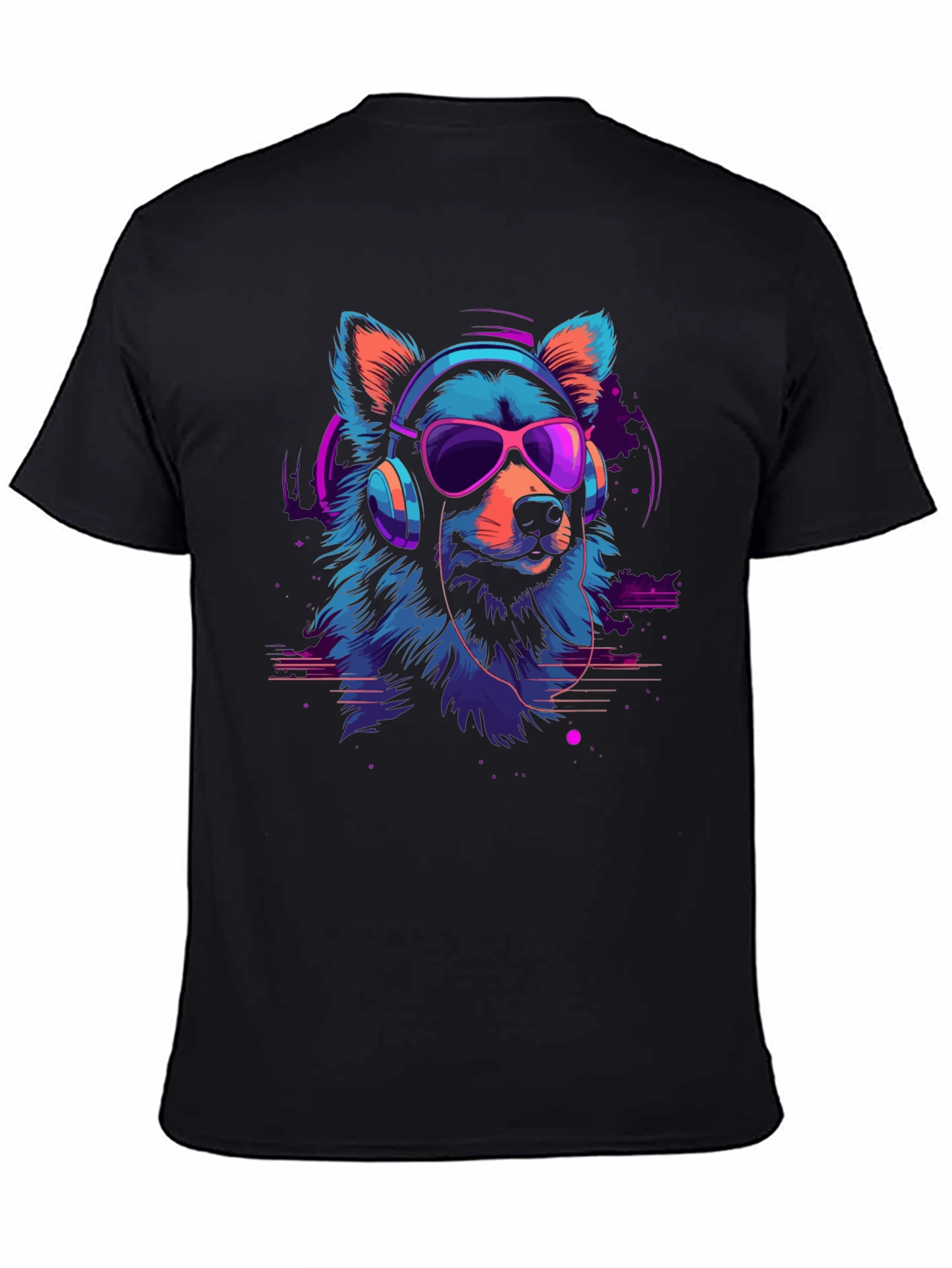 Black Cool Neon Dog Graphic T-Shirt view 4