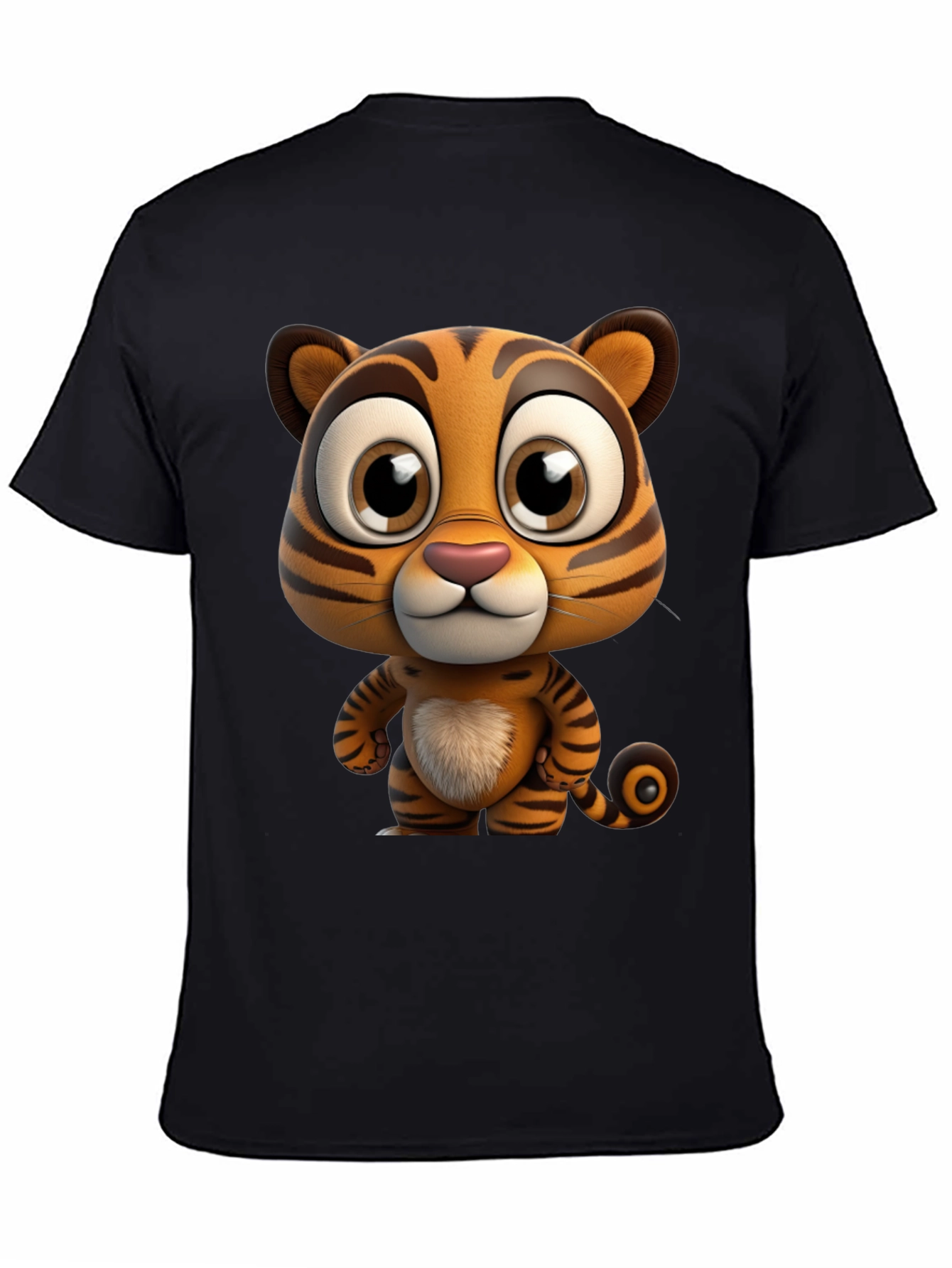Black Cartoon Tiger Graphic Tee - Soft Black Cotton T-Shirt view 4