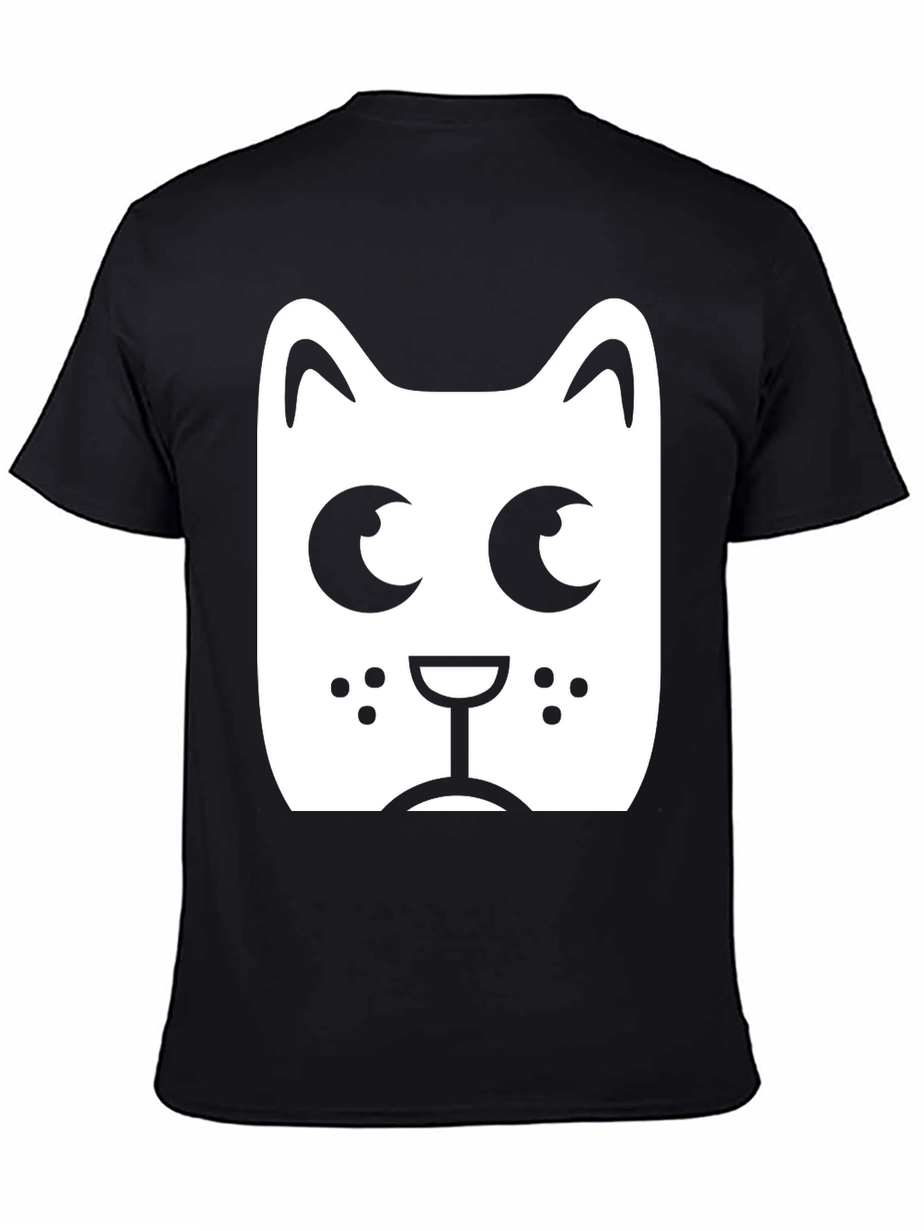 Black Cute Cartoon Cat Face Black T-Shirt view 4