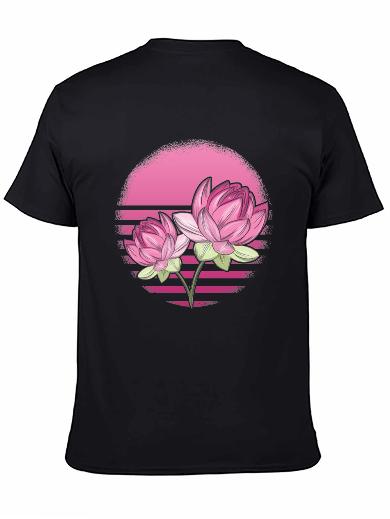 Black Pink Lotus Flower Graphic T-Shirt - Black view 4