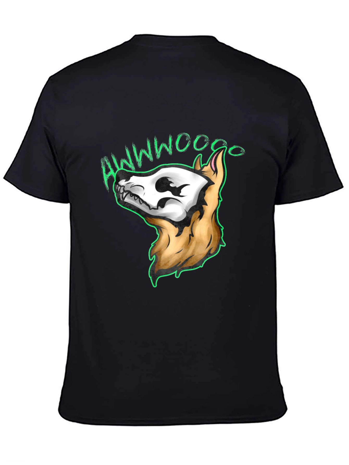 Black Awwwwoooo Skeleton Dog T-Shirt view 4
