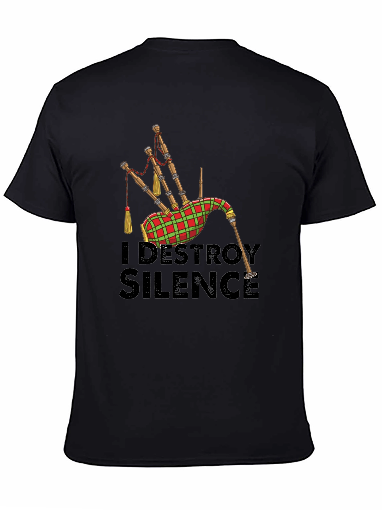 Black I Destroy Silence Bagpipe T-Shirt view 4