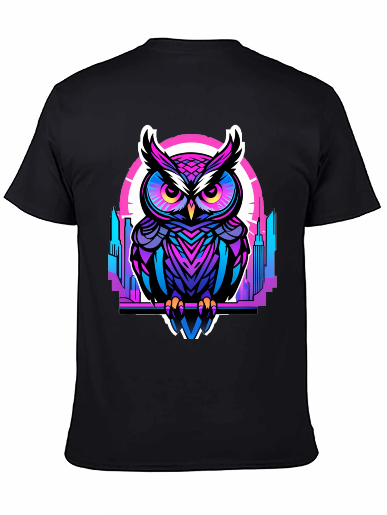 Black Cyberpunk Owl Graphic Tee - Men's Black T-Shirt view 4