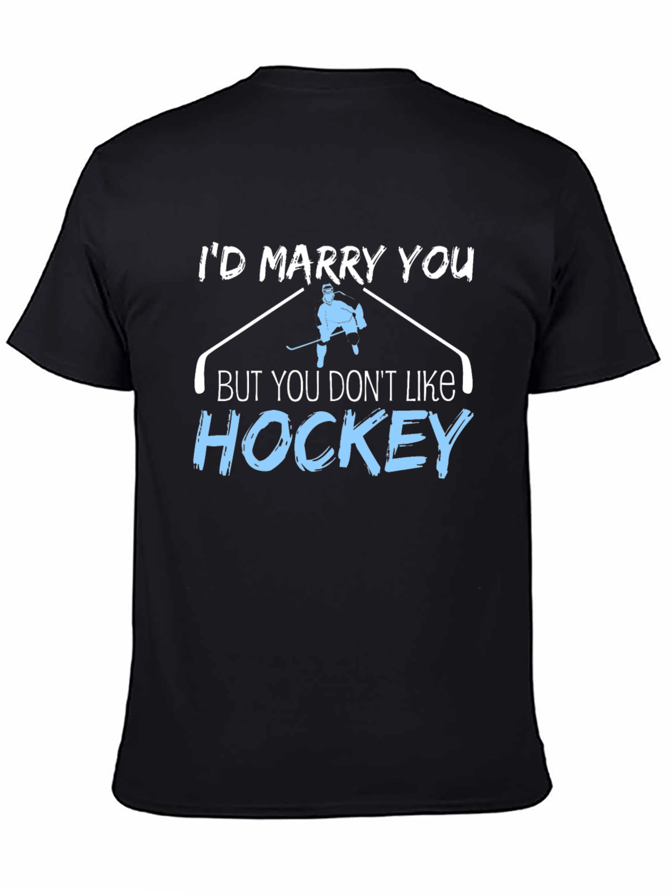 Black Hockey Fan Humor Graphic Tee - I'd Marry You! view 4