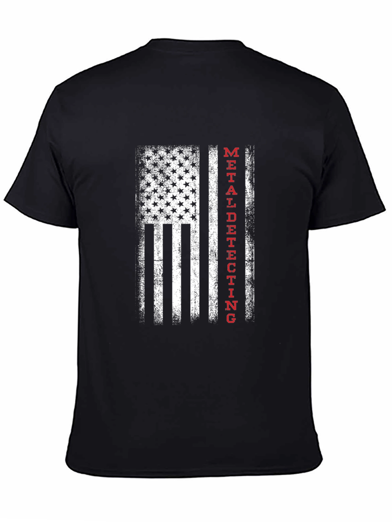 Black Metal Detecting USA Flag T-Shirt view 4