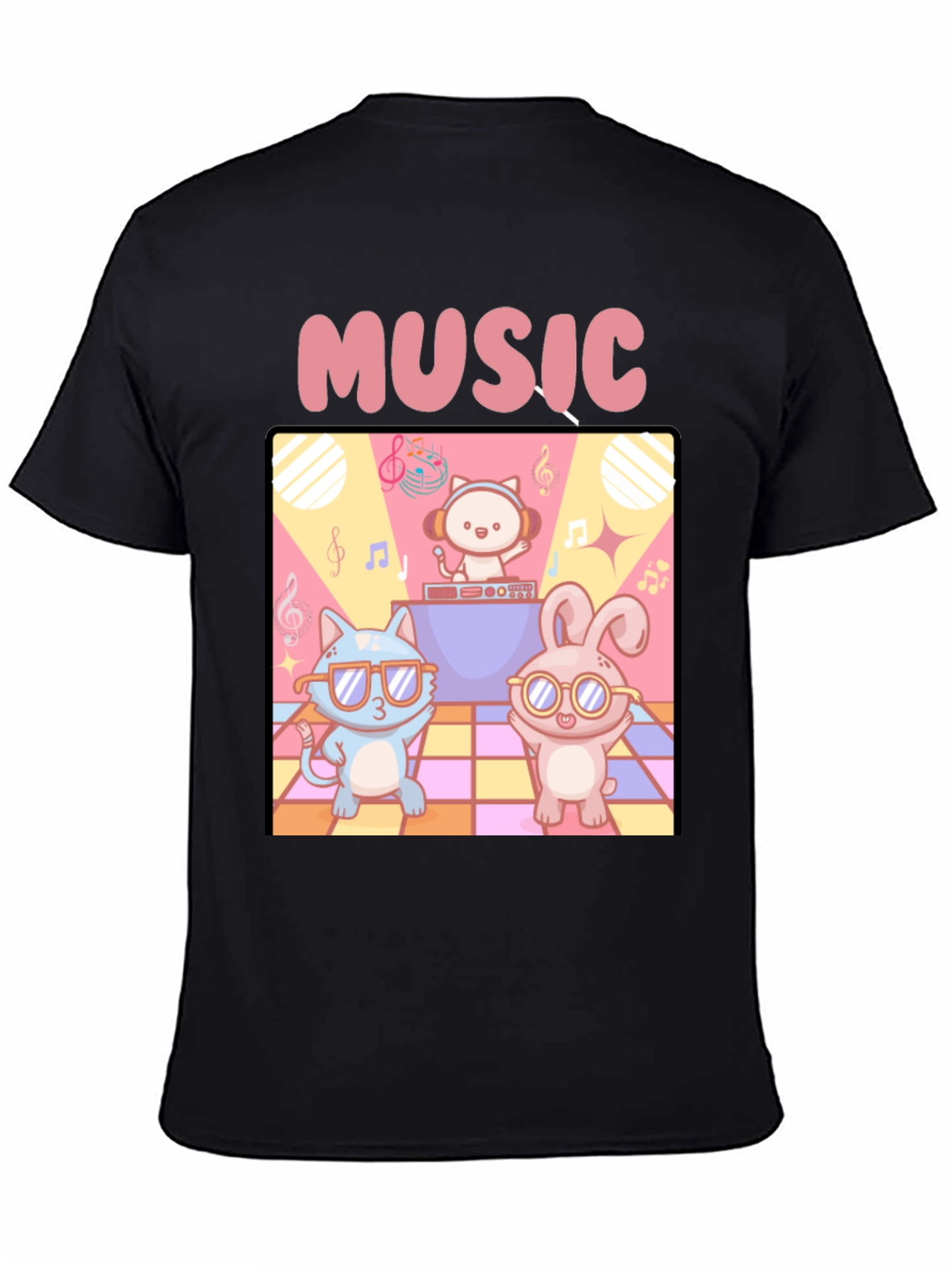 Black Music Cats and Bunny DJ T-Shirt view 4