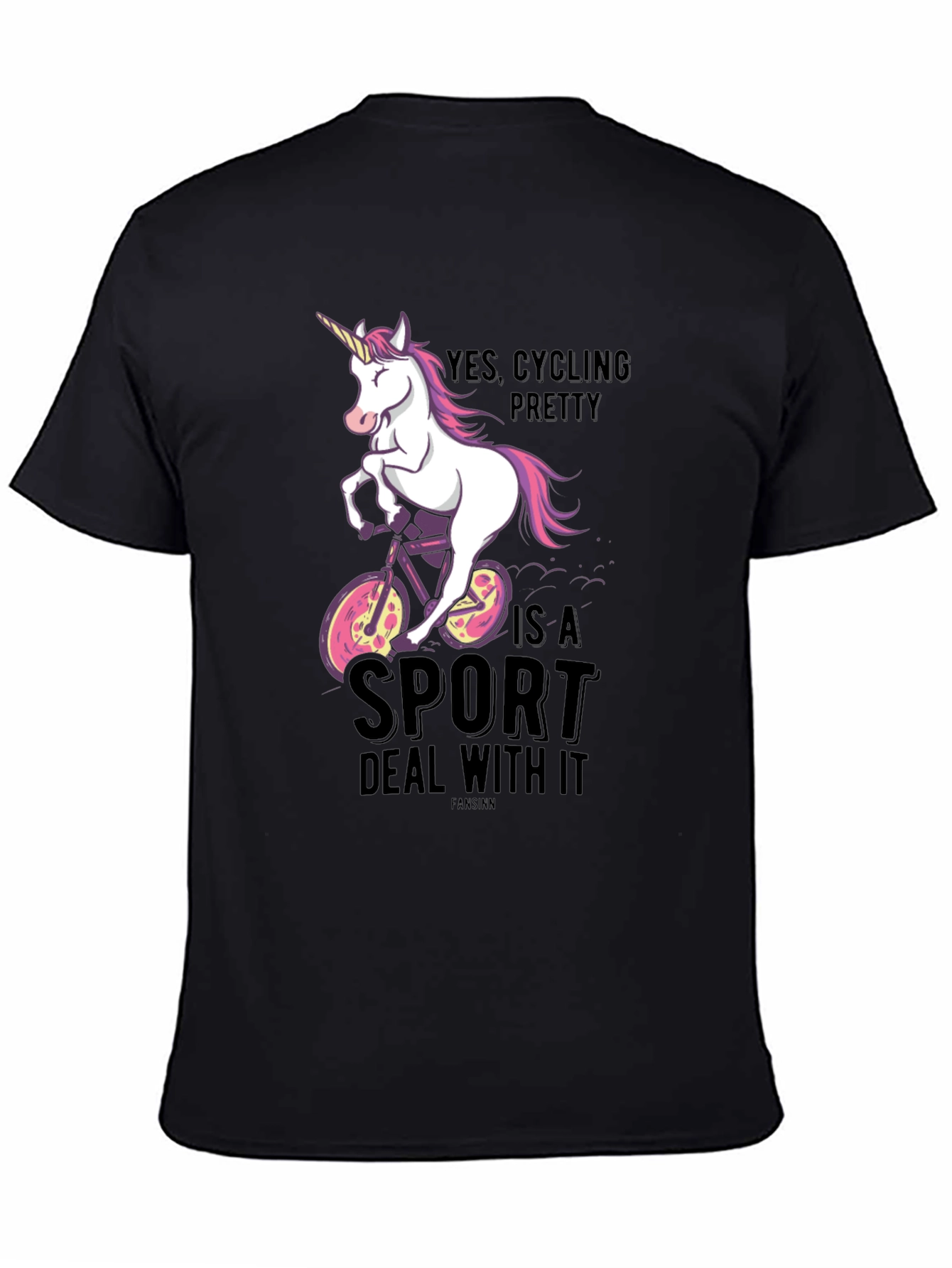 Black Cycling Unicorn T-Shirt - Yes Cycling Pretty Is A Sport view 4