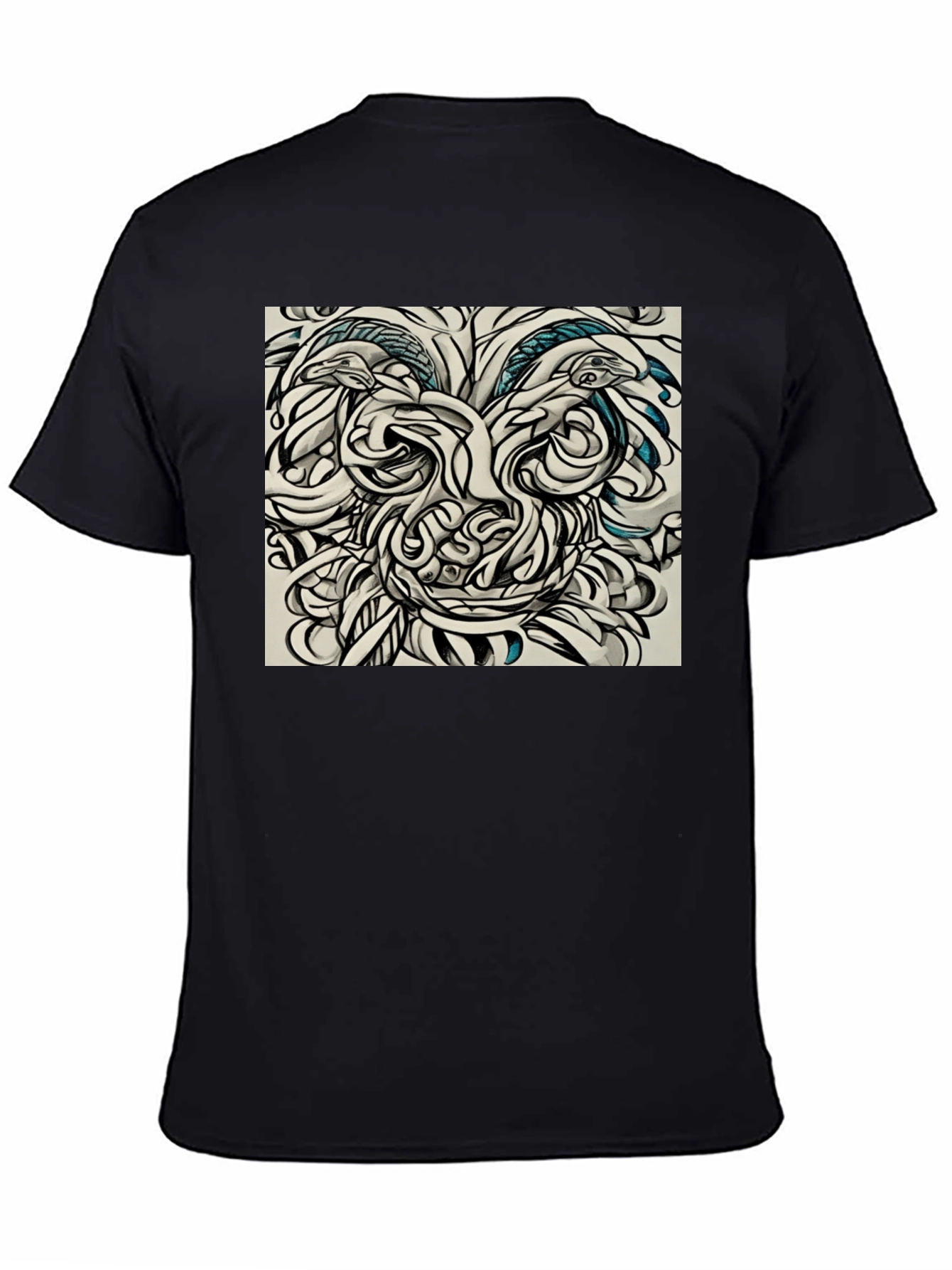 Black Abstract Face Graphic Tee - Black Cotton Comfort view 4