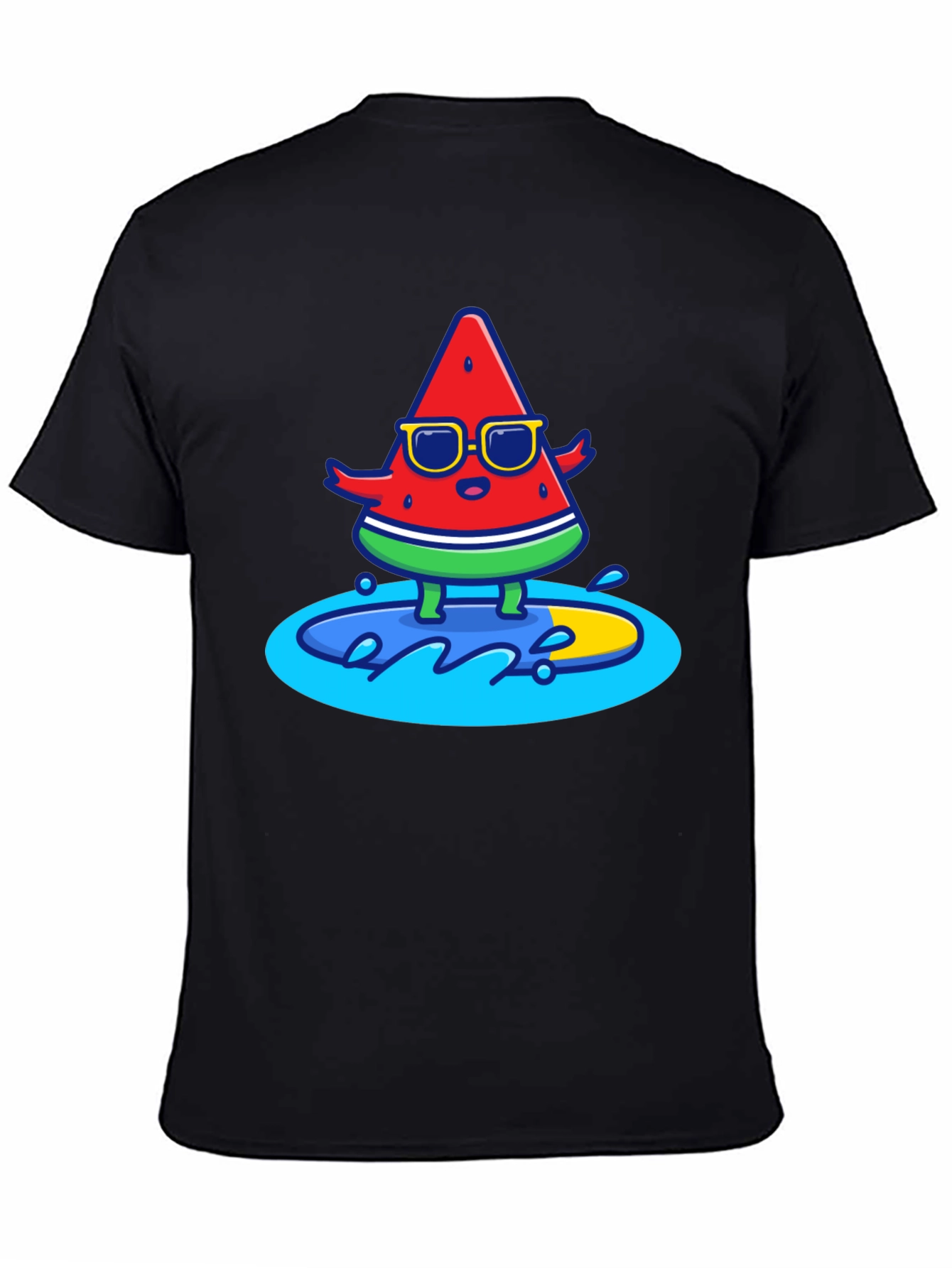 Black Cool Watermelon Surfing Graphic T-Shirt view 4