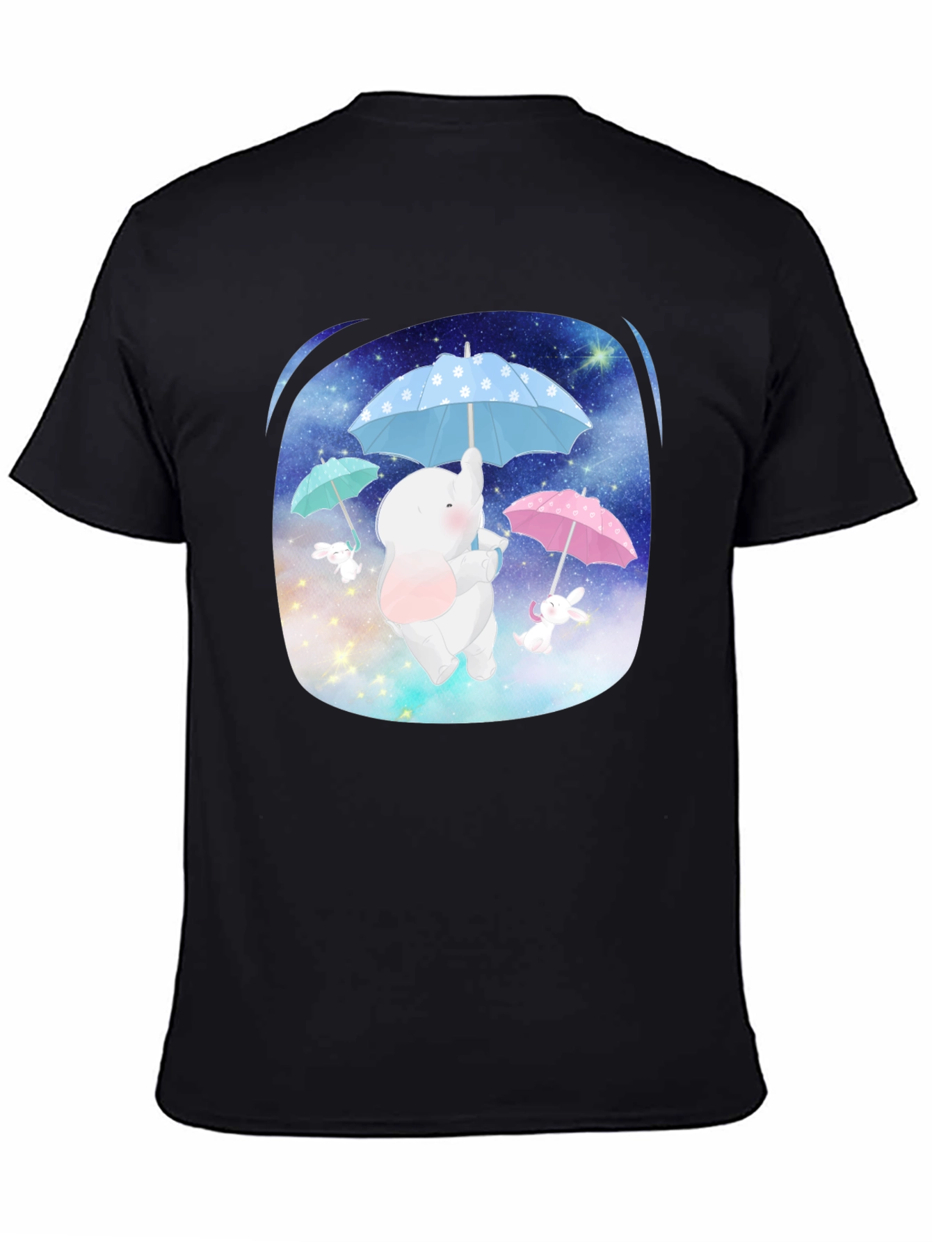 Black Cute Elephant & Bunny Tee - Dreamy Design view 4