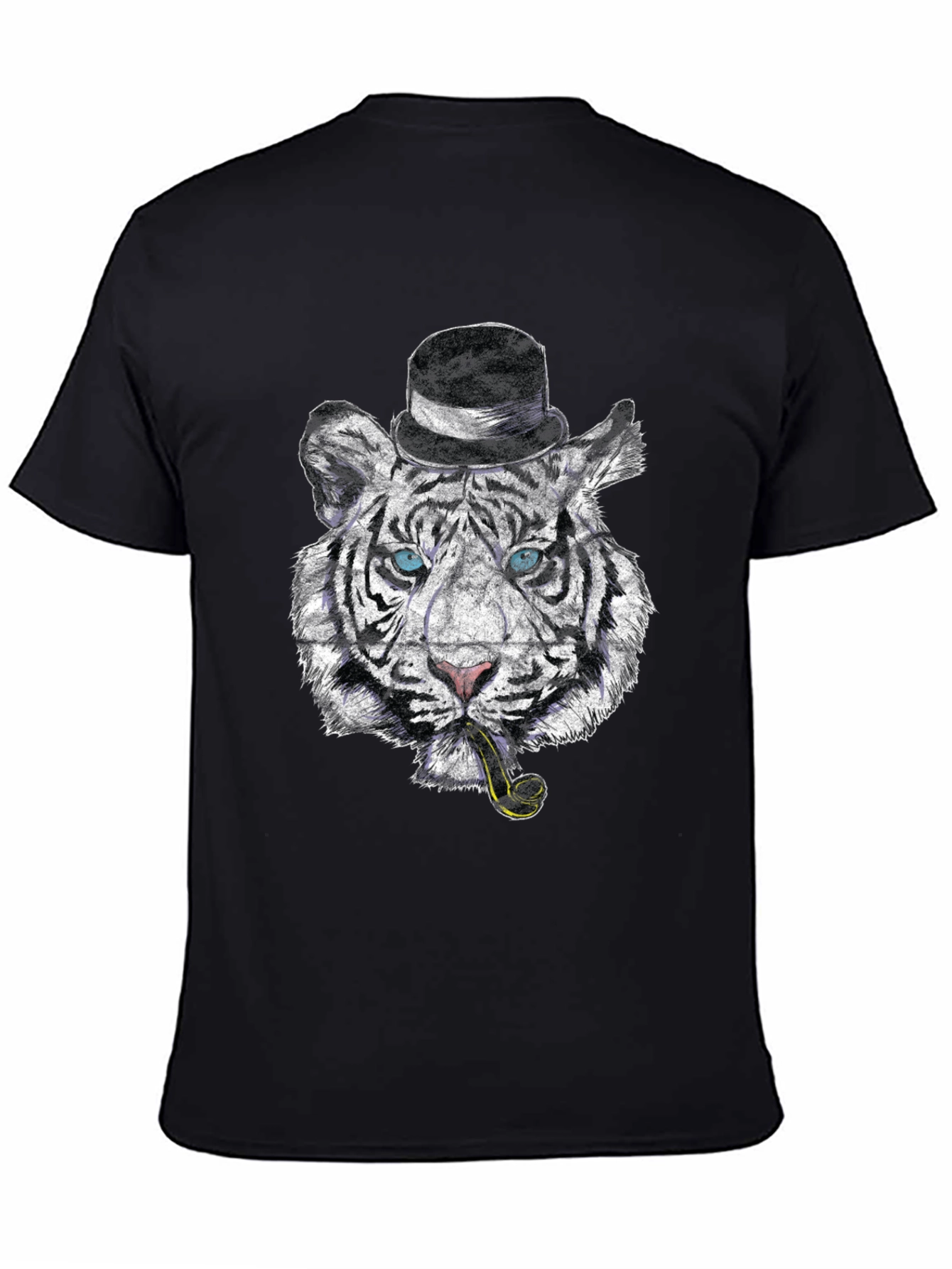 Black Tiger with Hat & Pipe Black Graphic Tee view 4