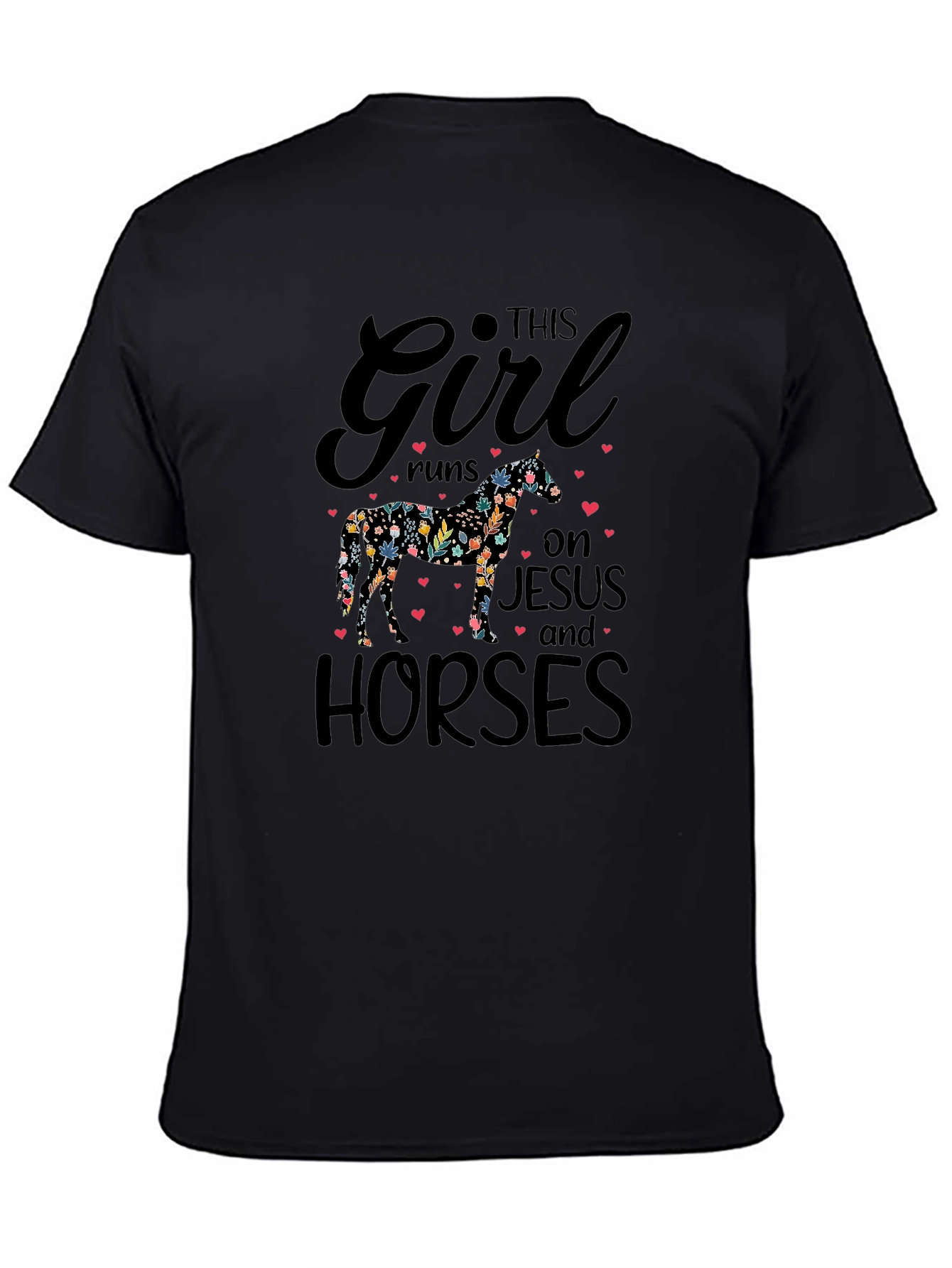 Black This Girl Runs on Jesus and Horses T-Shirt view 4