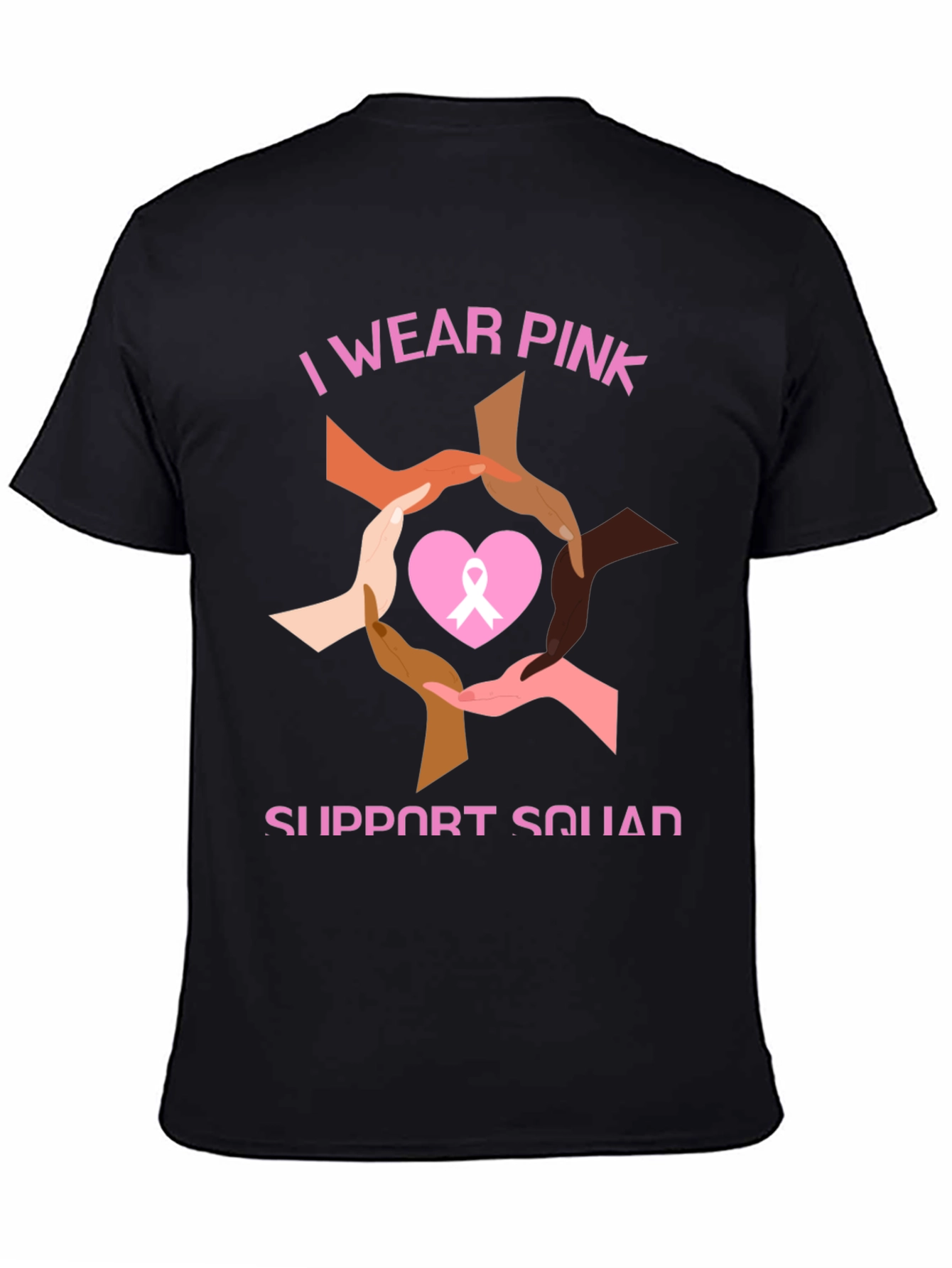 Black I Wear Pink Breast Cancer Support T-Shirt view 4