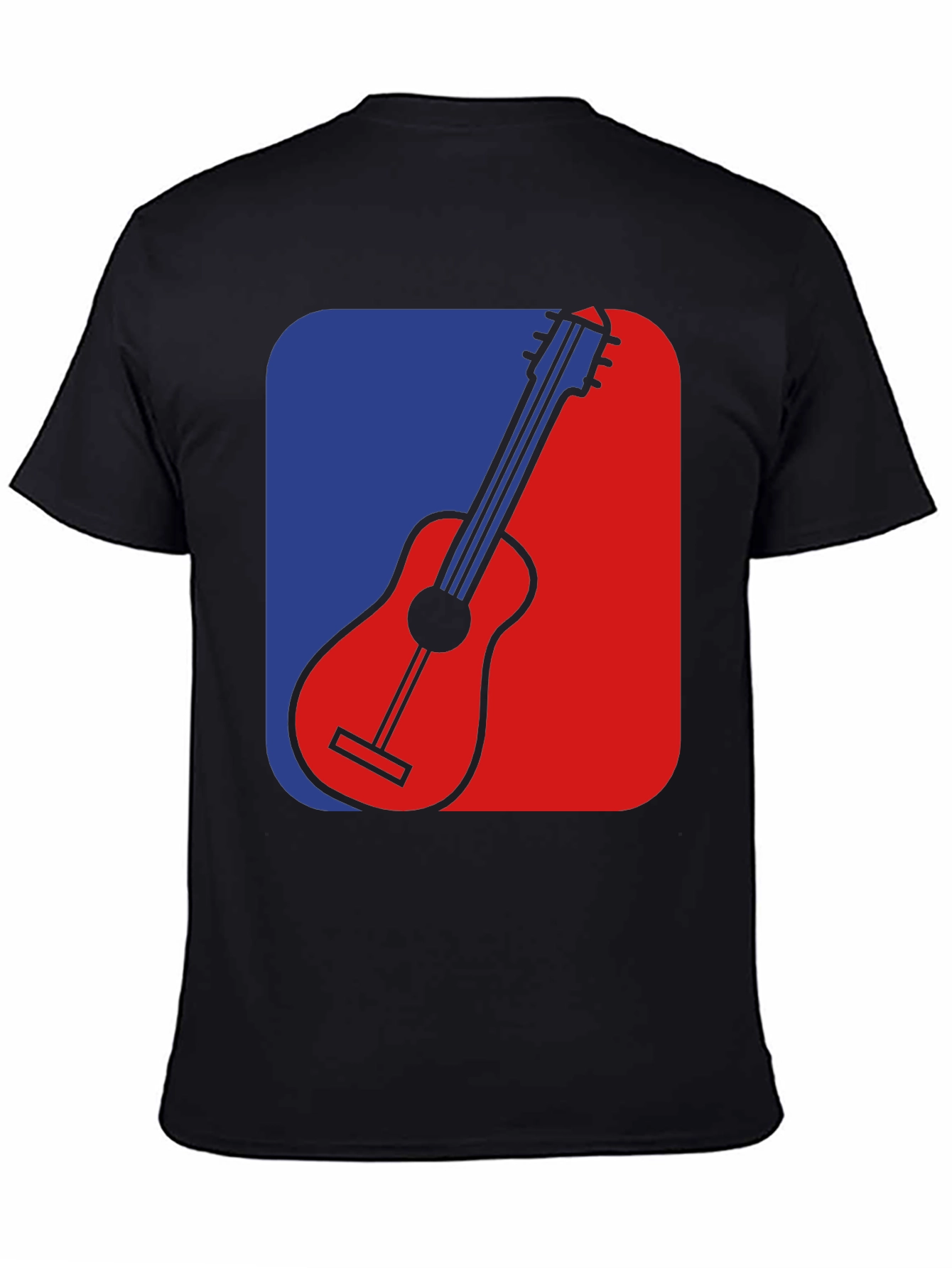 Black Guitar Graphic Tee - Blue & Red Design, Black T-Shirt view 4