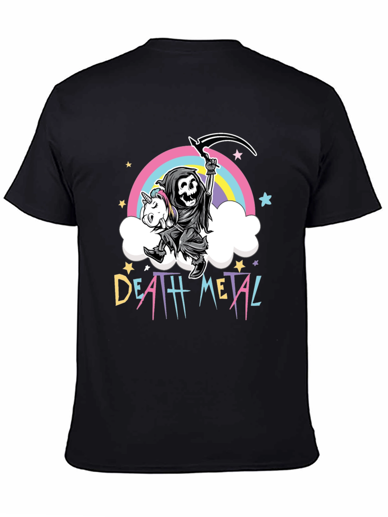 Black Death Metal Grim Reaper Unicorn T-Shirt view 4