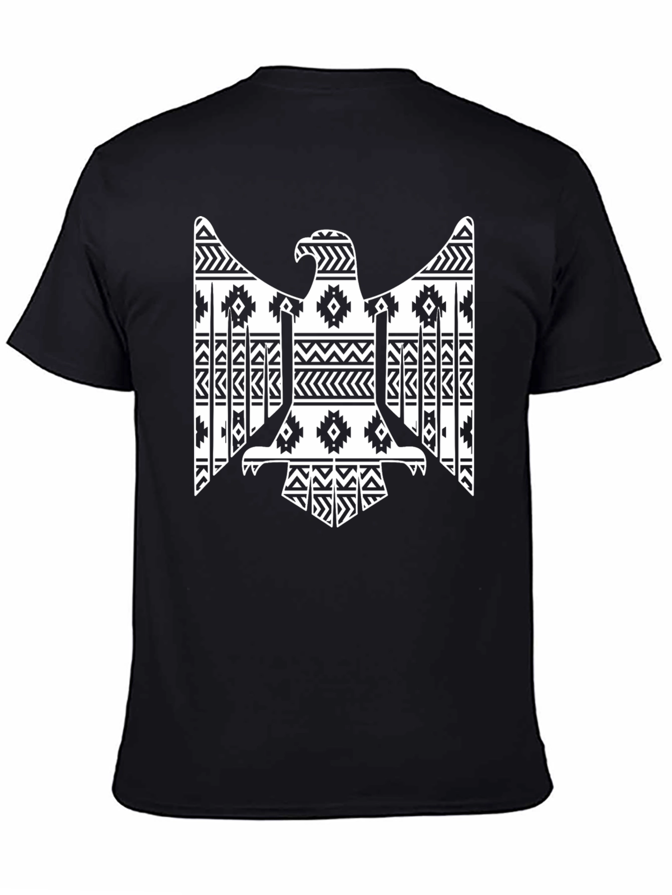 Black Tribal Eagle Graphic Tee - Black Cotton T-Shirt view 4