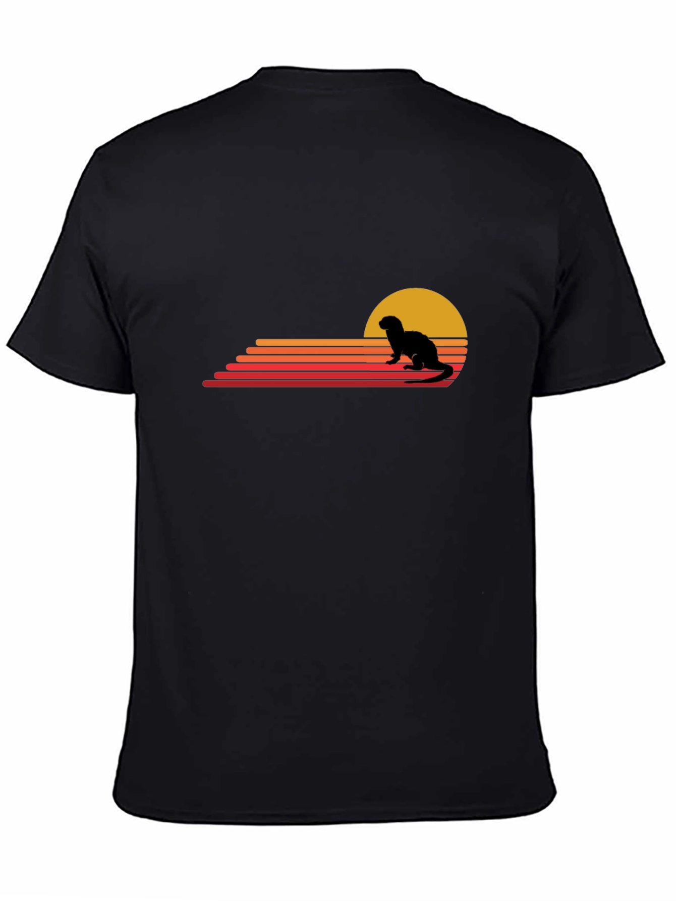 Black Retro Otter Sunset Graphic T-Shirt view 4