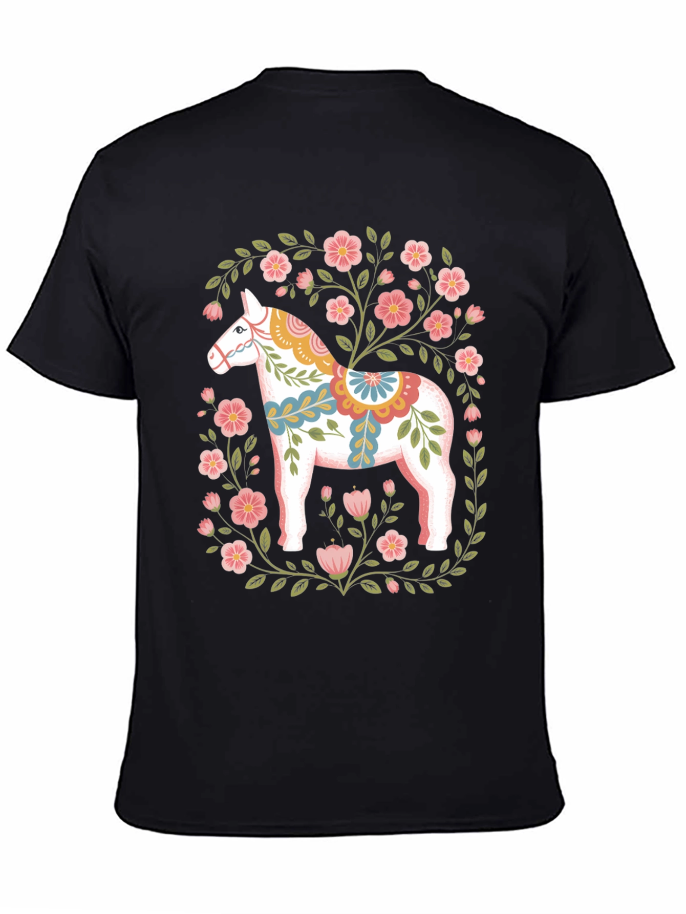 Black Floral Dala Horse Graphic Tee - Black view 4