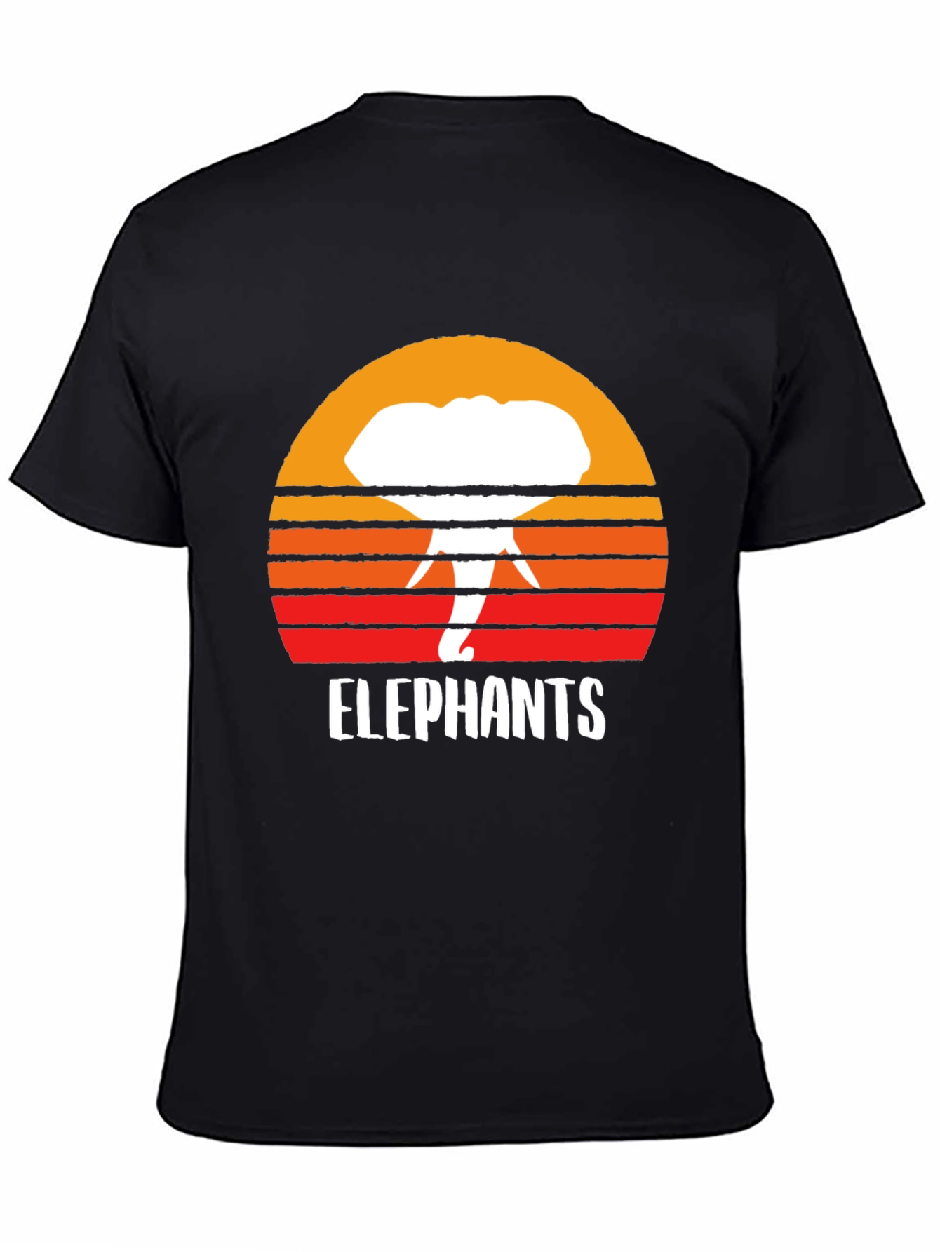 Black Elephant Sunset Graphic Tee - Retro Style Black T-Shirt view 4
