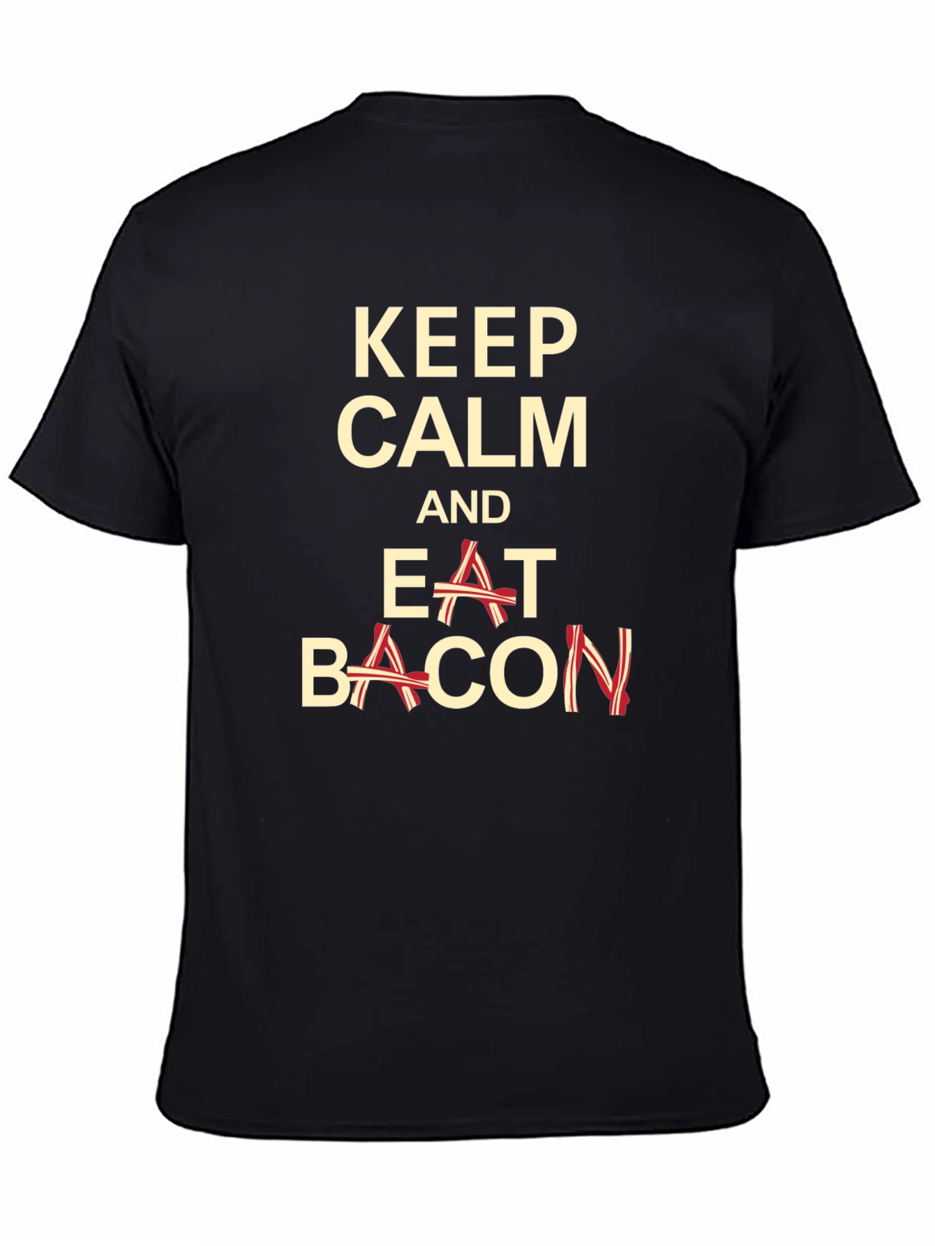 Black Keep Calm and Eat Bacon Funny T-Shirt view 4