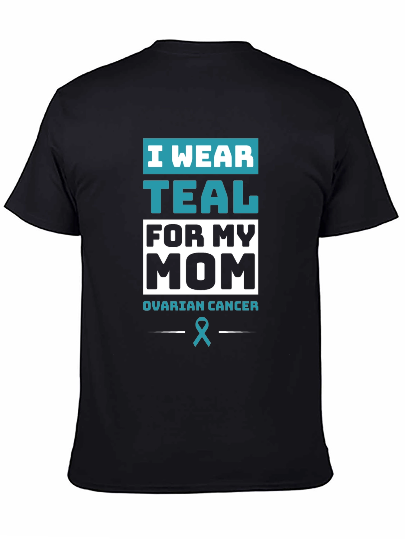 Black Teal Ribbon Ovarian Cancer Awareness T-Shirt view 4