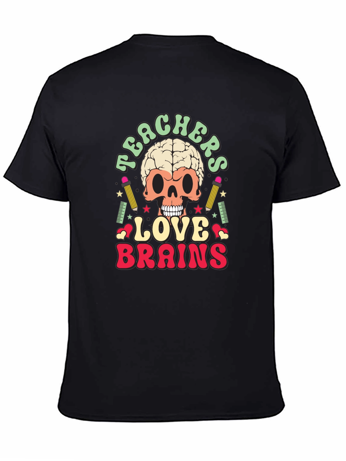 Black Teachers Love Brains Graphic Tee - Funny Skull T-Shirt view 4