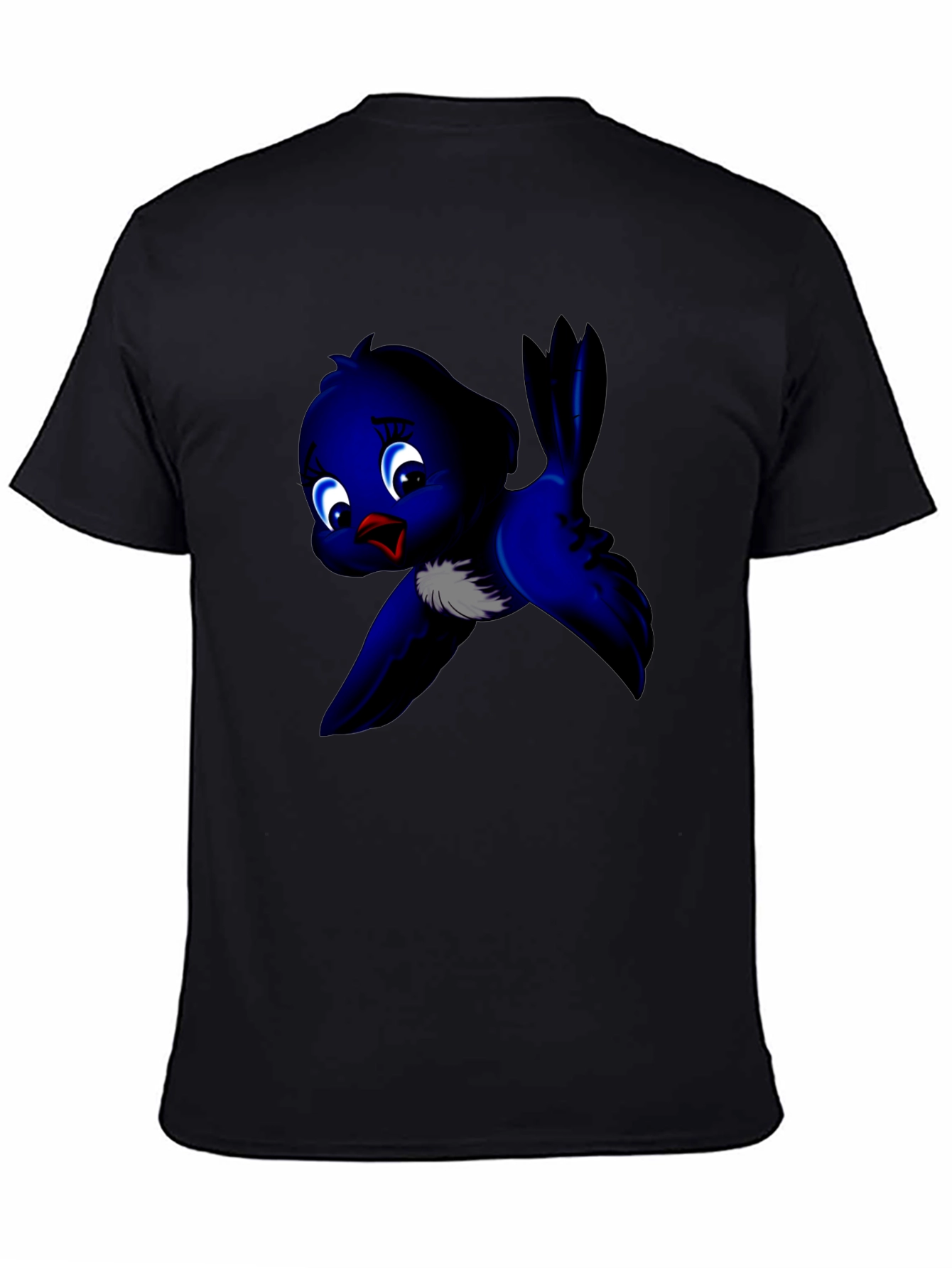 Black Cute Blue Bird Graphic Tee - Soft Cotton view 4