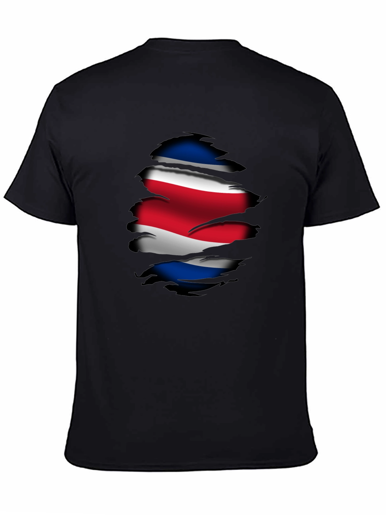 Costa Rica Flag Ripped Black T-Shirt - 4