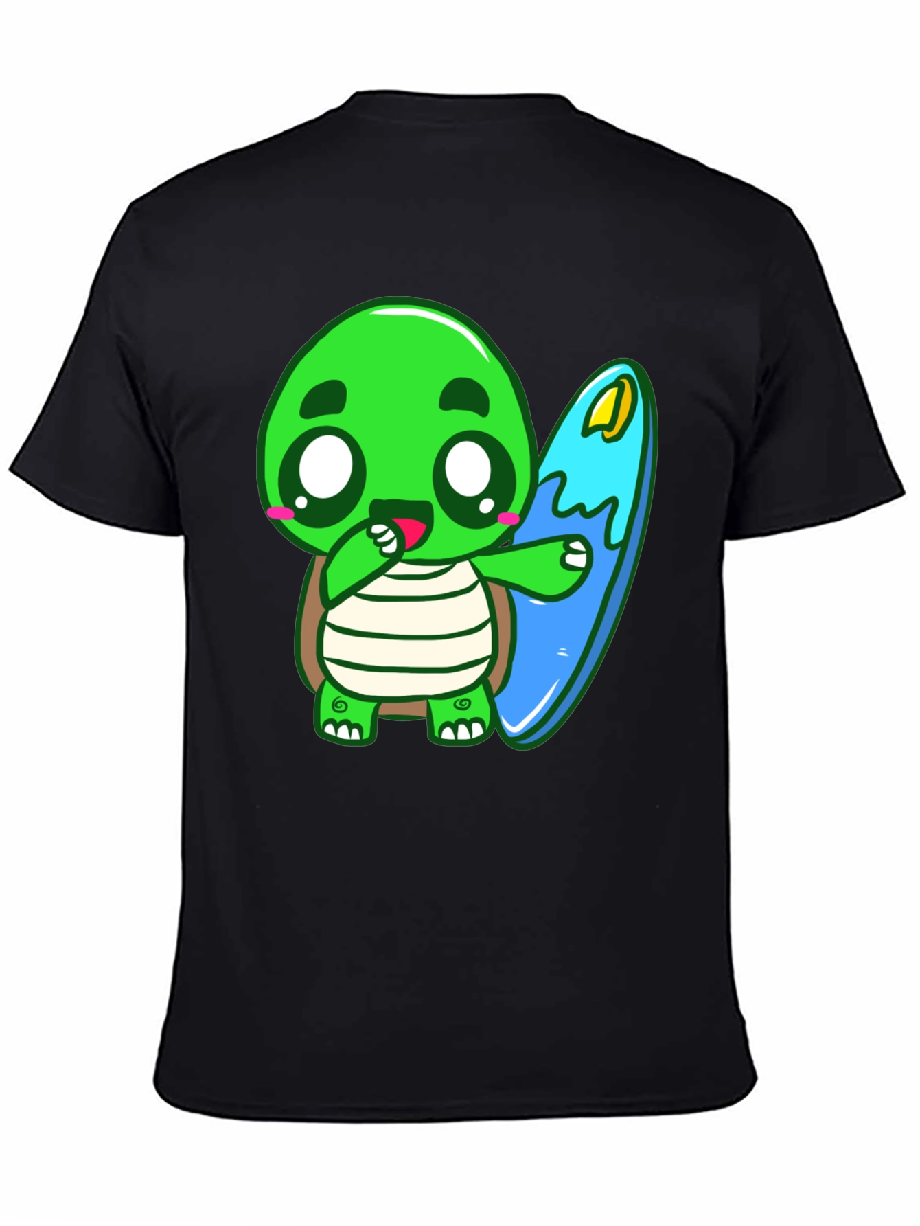 Black Cute Turtle Surfing Graphic Tee view 4