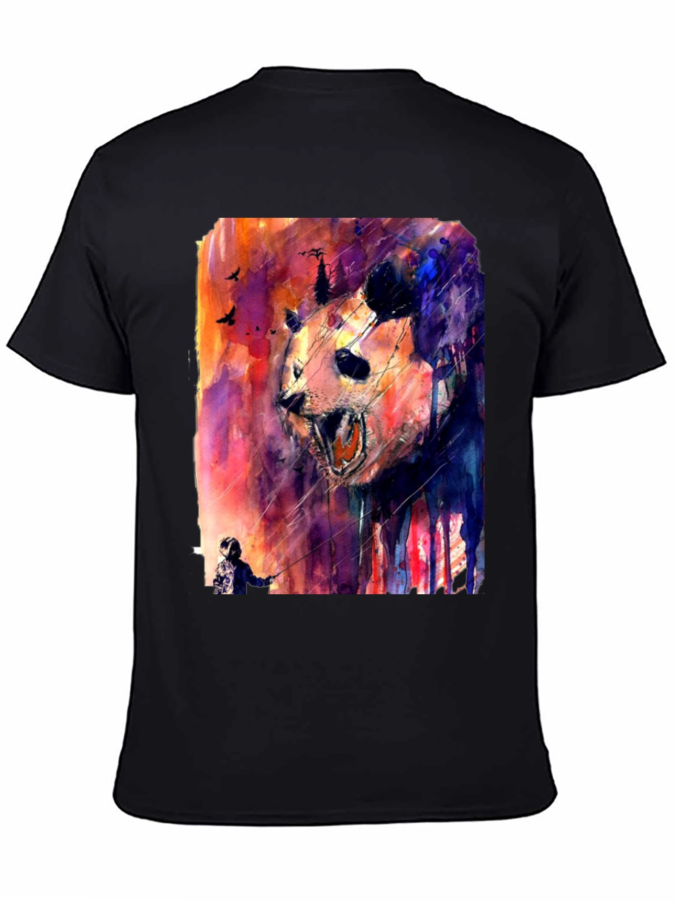 Black Panda Watercolor Graphic Print Black T-Shirt view 4