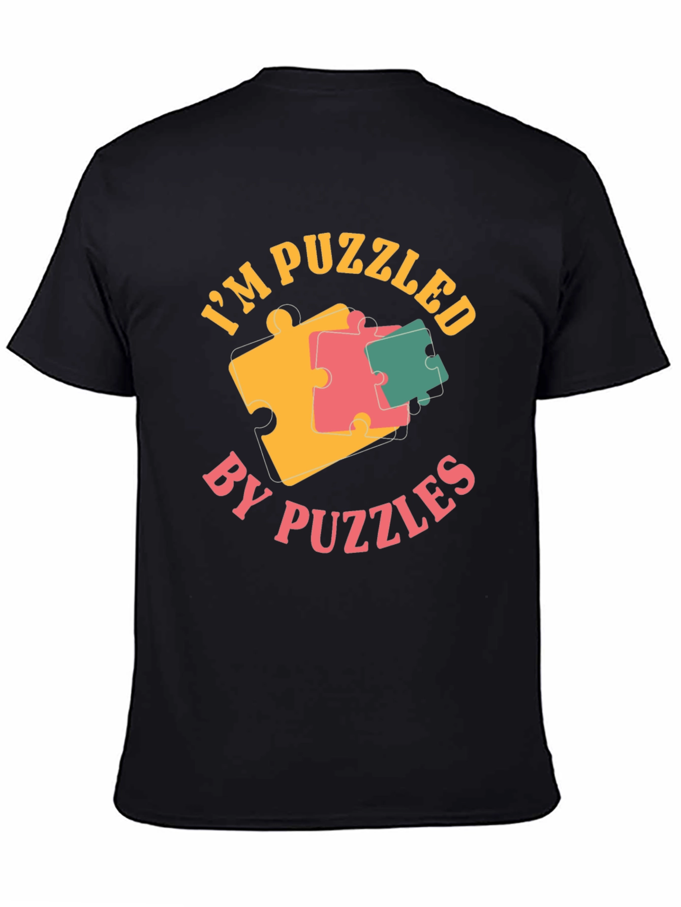 Black Puzzled by Puzzles Black Graphic Tee Shirt view 4