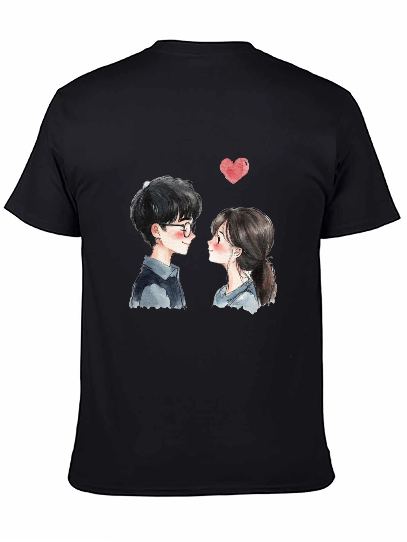 Black Cute Couple Graphic Tee - Black Casual T-Shirt view 4